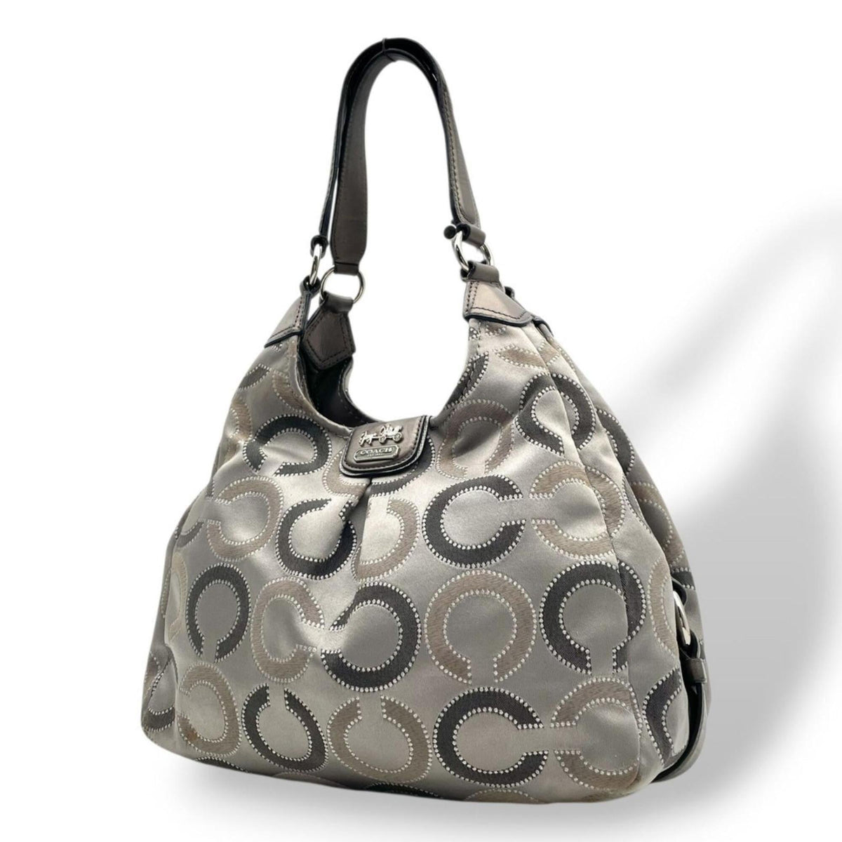 Coach Dark Gray Gray Canvas Leather Shoulder Bag (Pre-Owned)