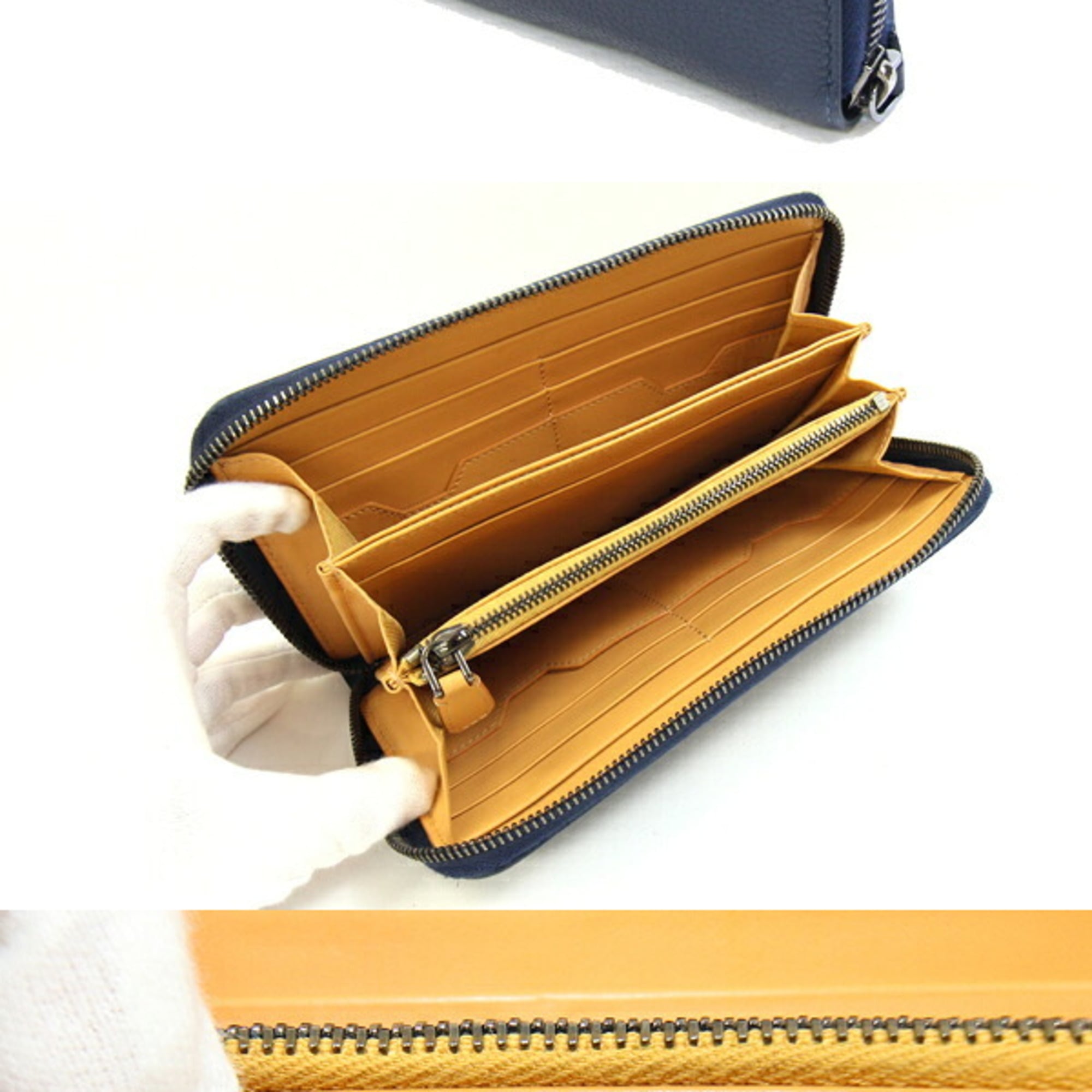 Bvlgari Navy Leather Long Wallet (Bi-Fold) (Pre-Owned)