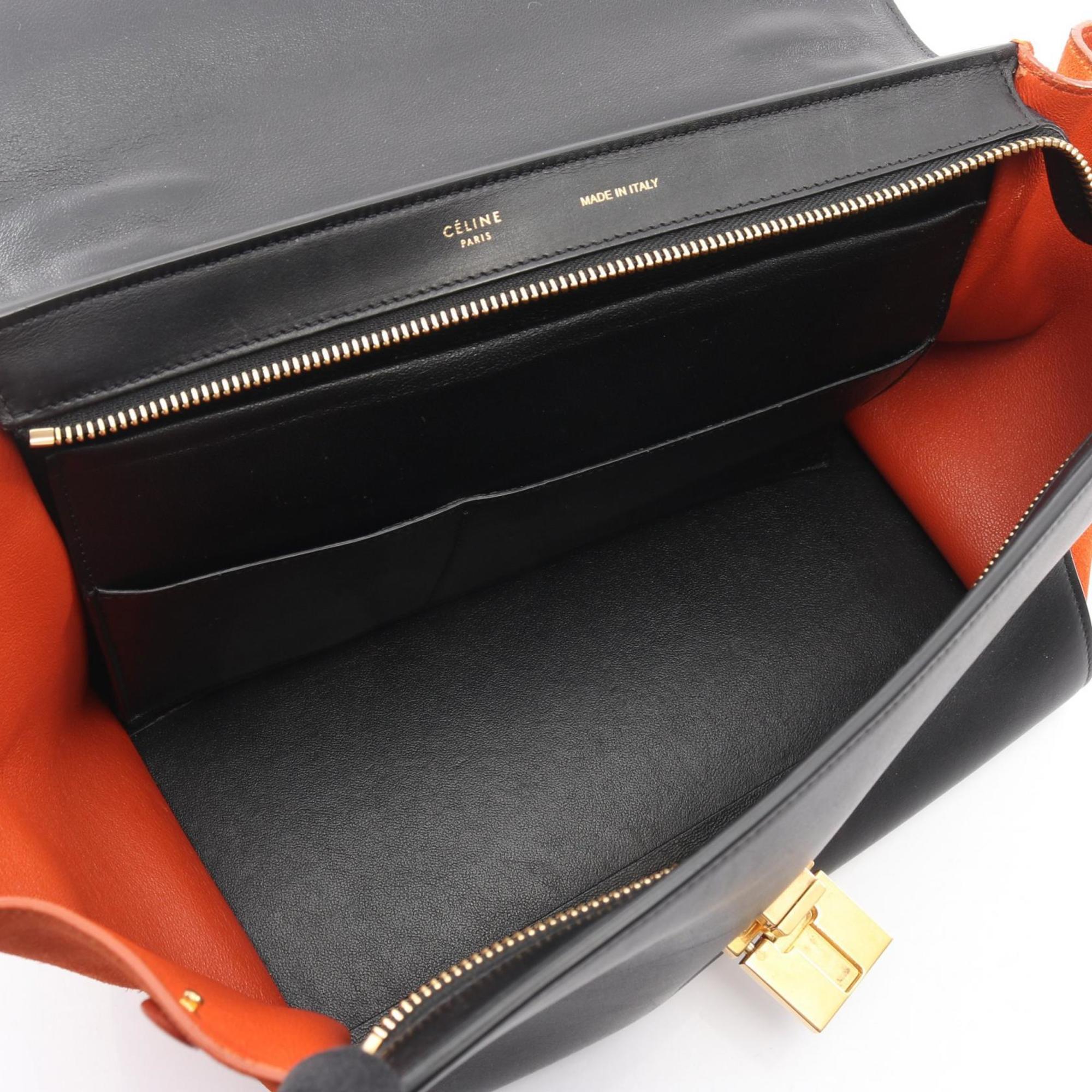 Celine Black Orange White Leather Suede Handbag (Pre-Owned)