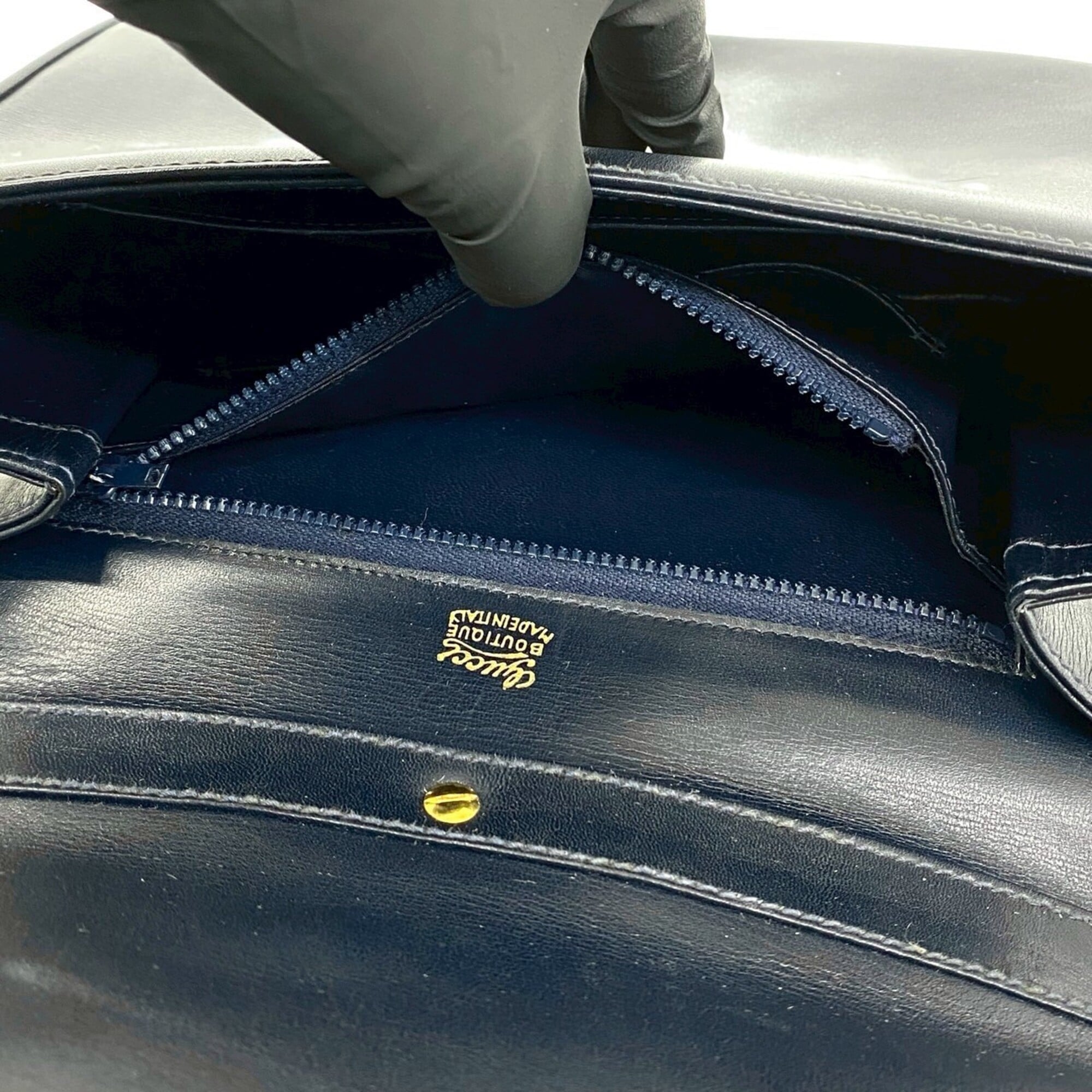 Gucci Navy Red Color Leather Pochette Shoulder Bag (Pre-Owned)