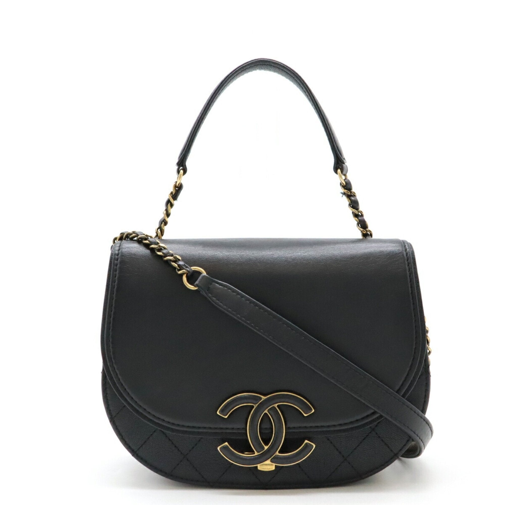 Chanel Black Leather Handbag Shoulder Bag (Pre-Owned)