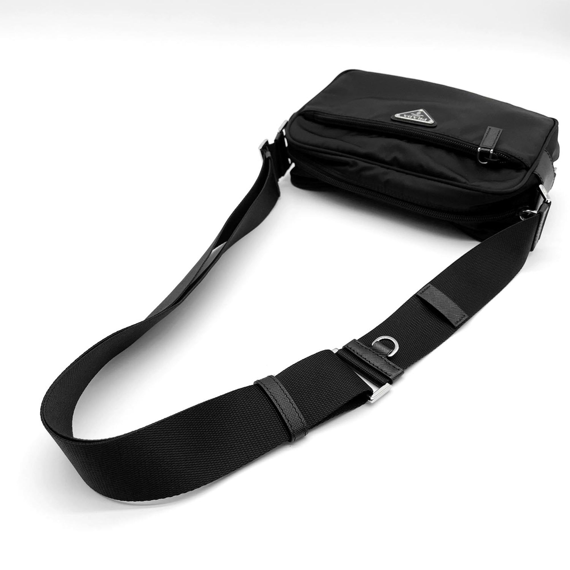 Prada Black Nylon Leather Metal Shoulder Bag (Pre-Owned)