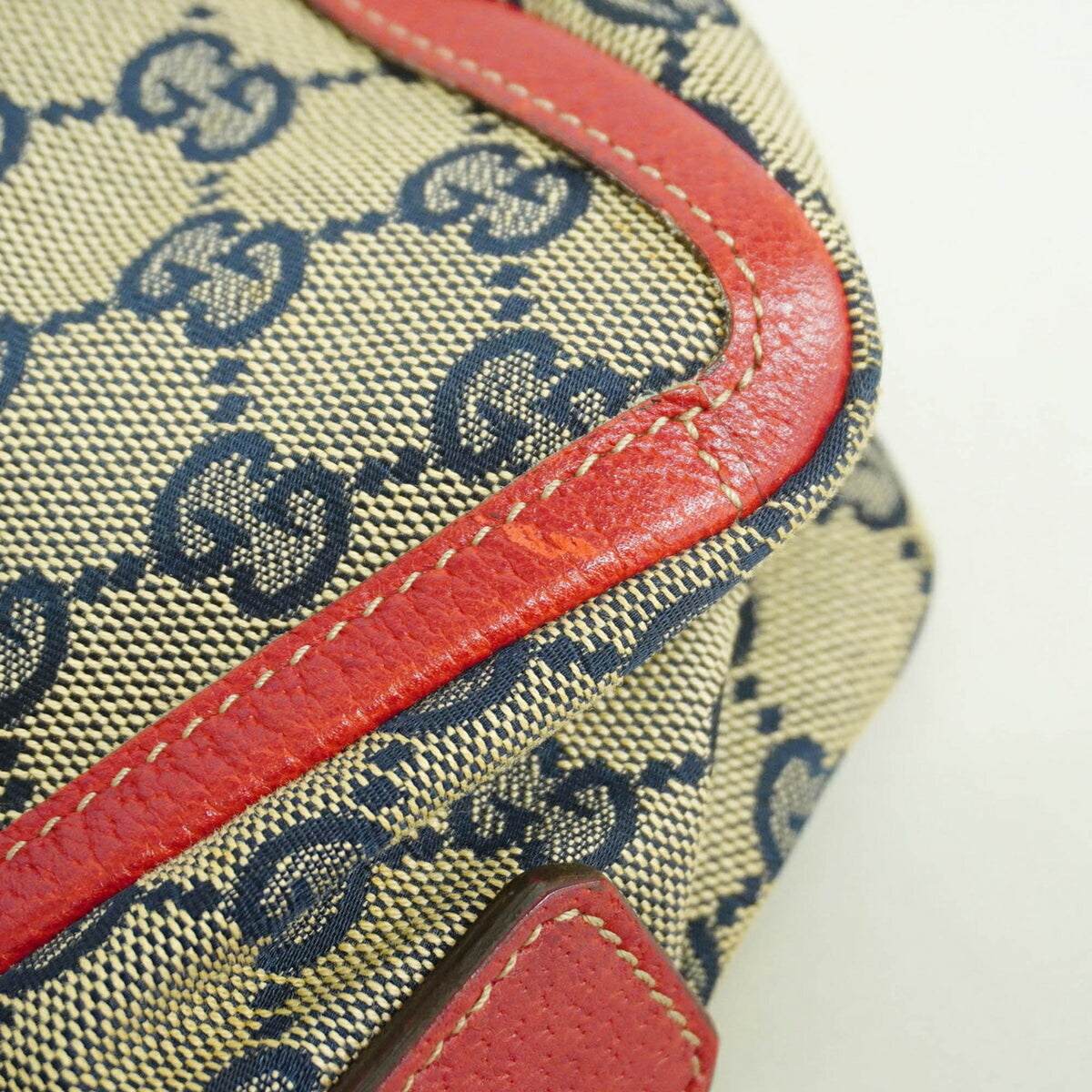 Gucci Navy Red Color Canvas Shoulder Bag (Pre-Owned)