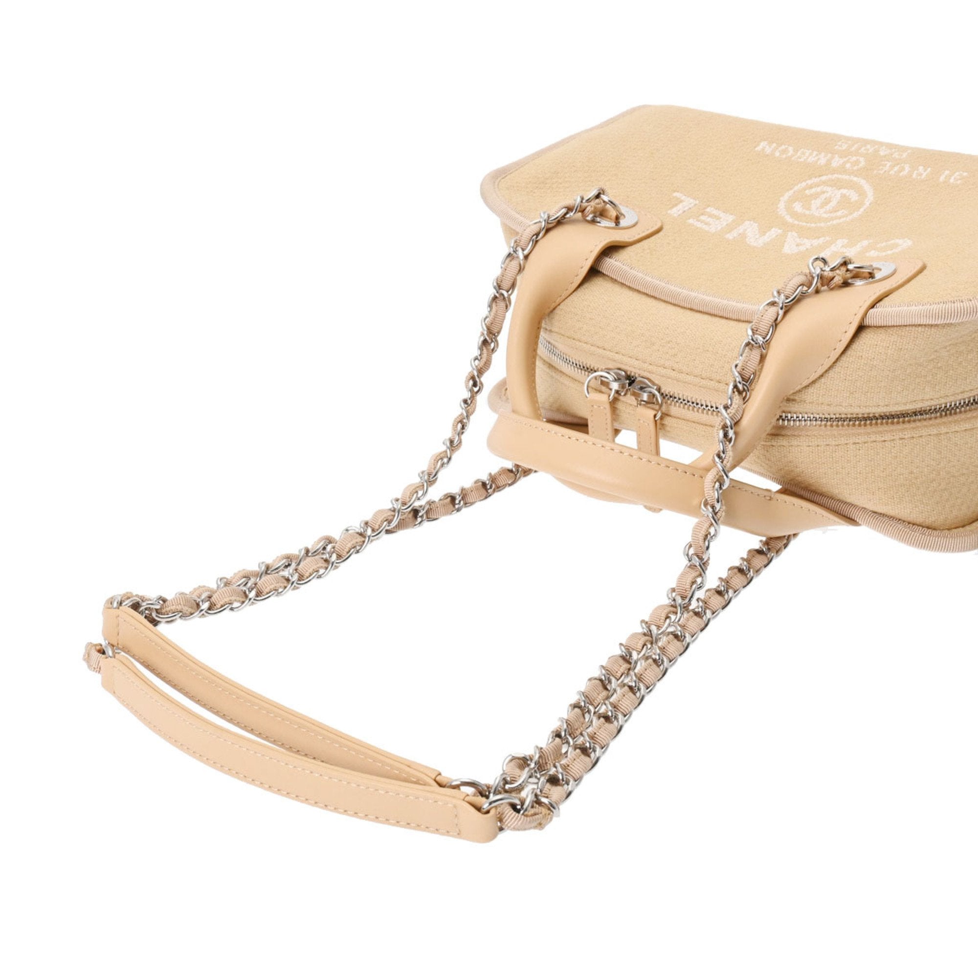 Chanel Beige Canvas Leather Tote Bag (Pre-Owned)