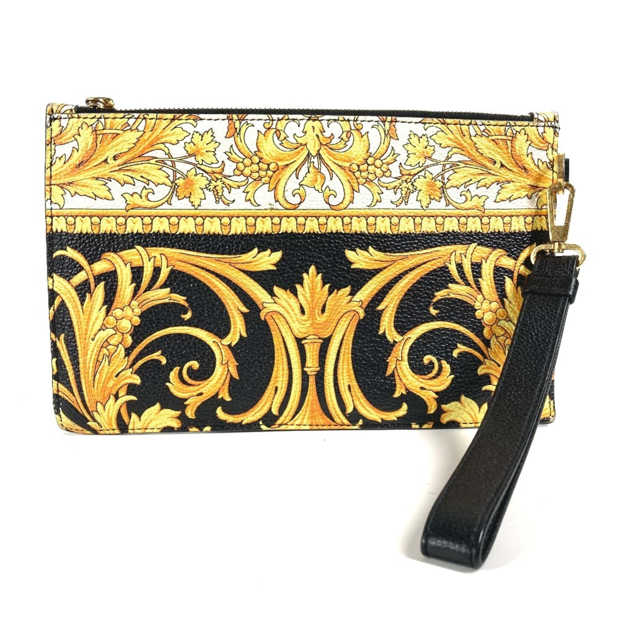 Versace Black Yellow Leather Clutch Bag Pouch (Pre-Owned)