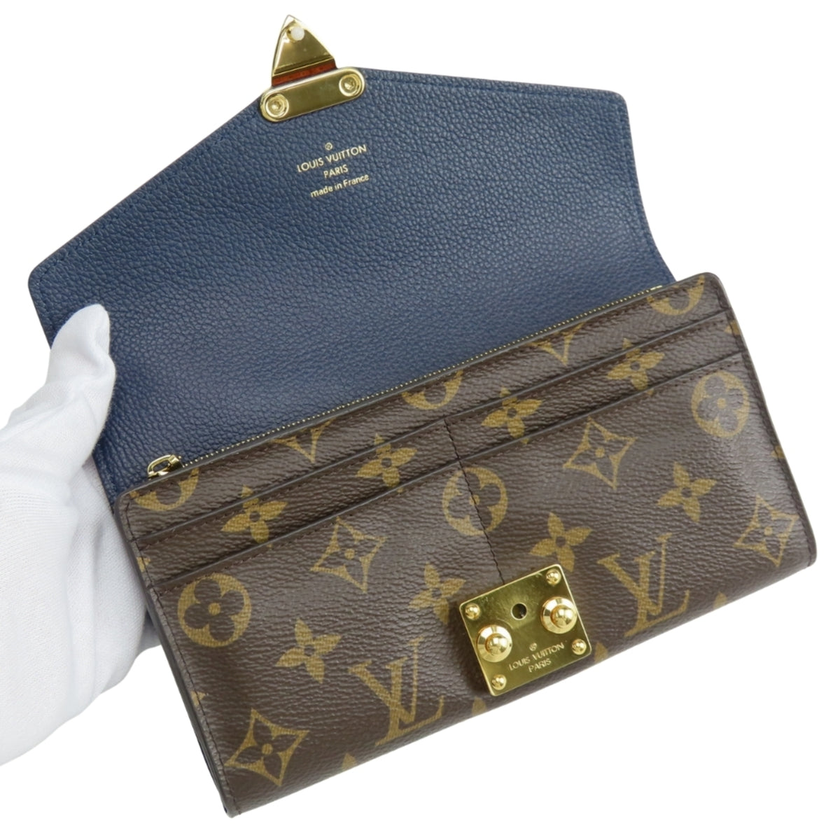 Louis Vuitton Brown Monogram Navy Blue Monogram Leather Long Wallet (Bi-Fold) (Pre-Owned)