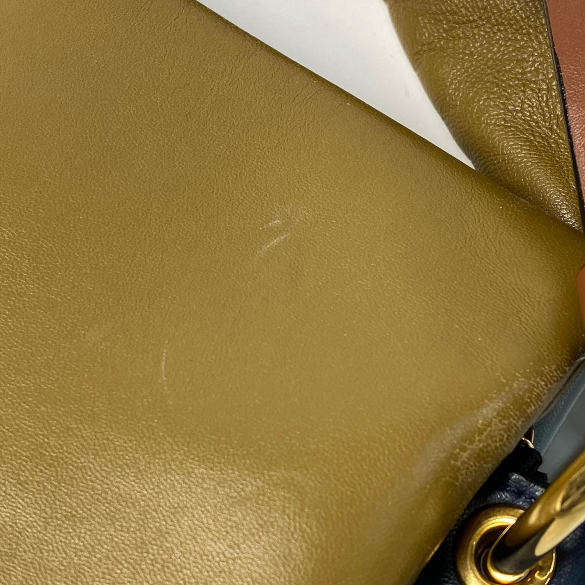 Marni Blue Khaki Leather Handbag Shoulder Bag (Pre-Owned)