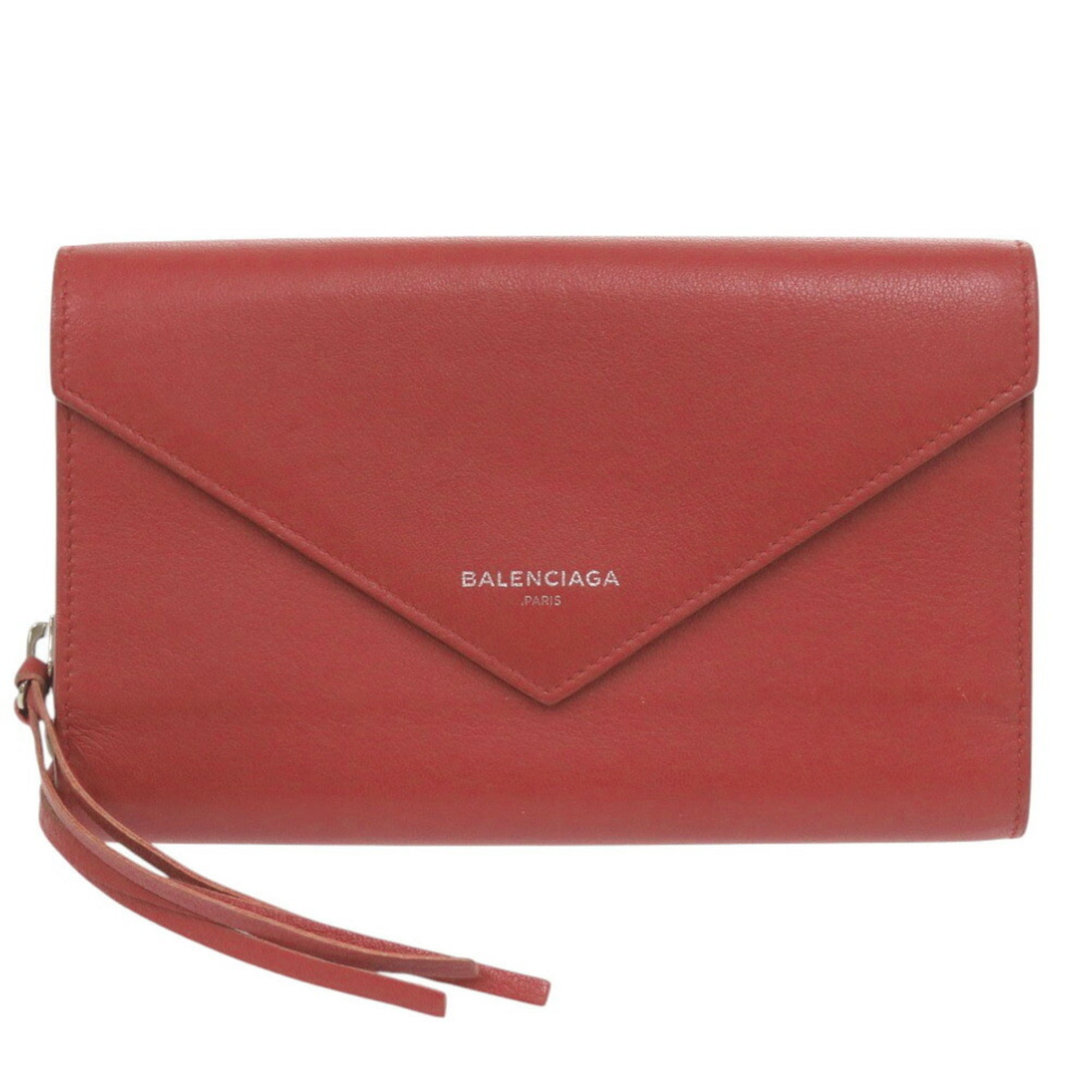 Balenciaga Red Color Leather Long Wallet (Bi-Fold) (Pre-Owned)
