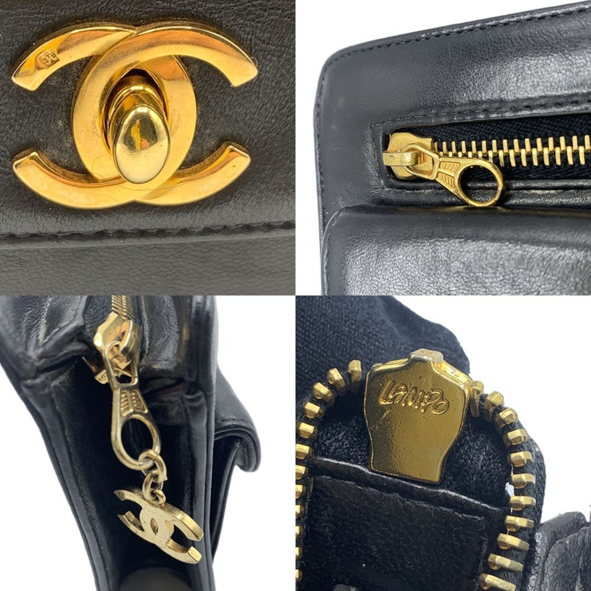 Chanel Black Leather Clutch Bag Pochette (Pre-Owned)
