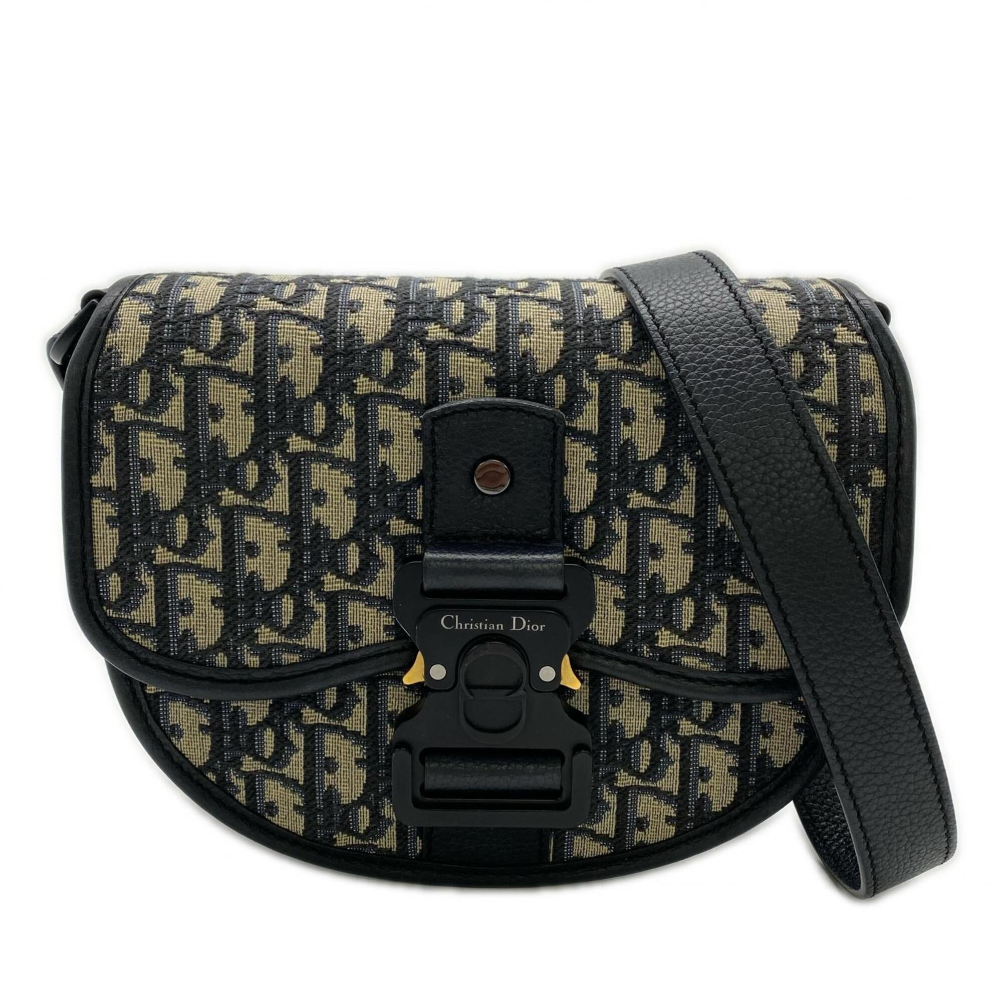 Christian Dior Gray Navy Cotton Canvas Shoulder Bag (Pre-Owned)