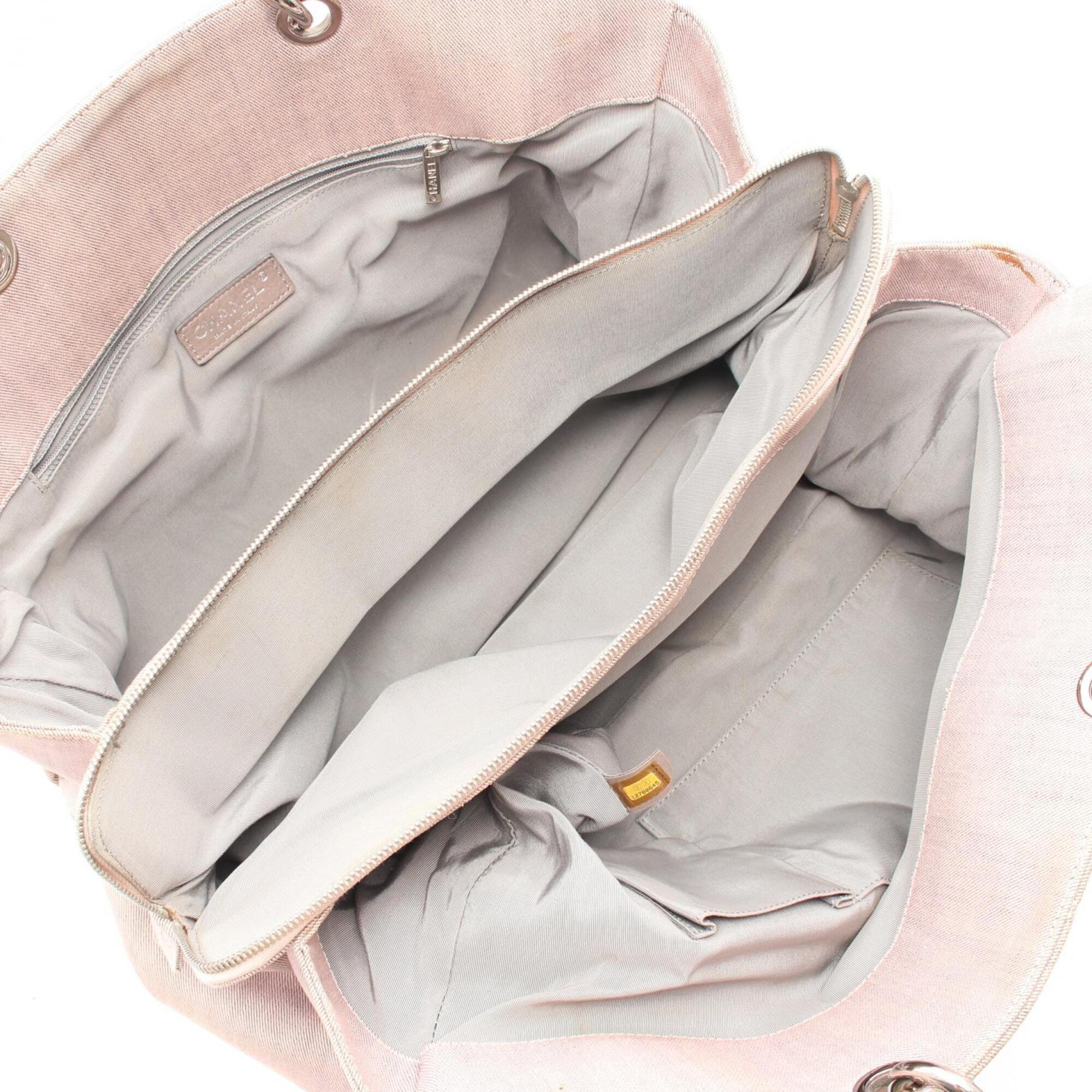 Chanel Pink Canvas Leather Handbag Tote Bag (Pre-Owned)