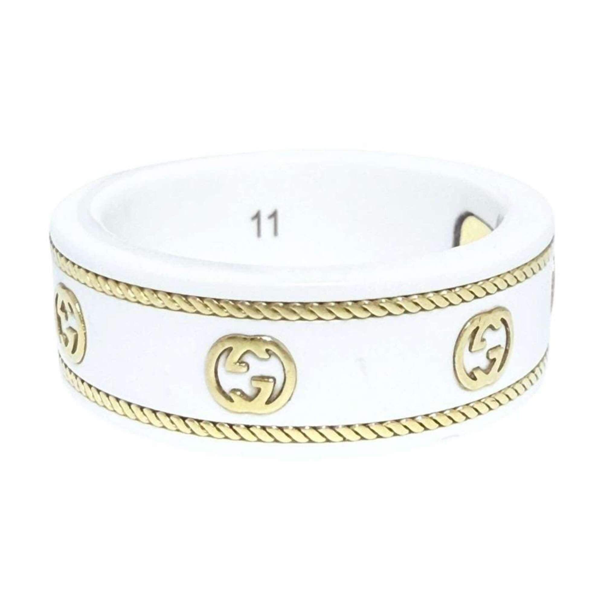 Gucci Gold White Yellow Gold (18K) Ceramic Band Ring (Pre-Owned)