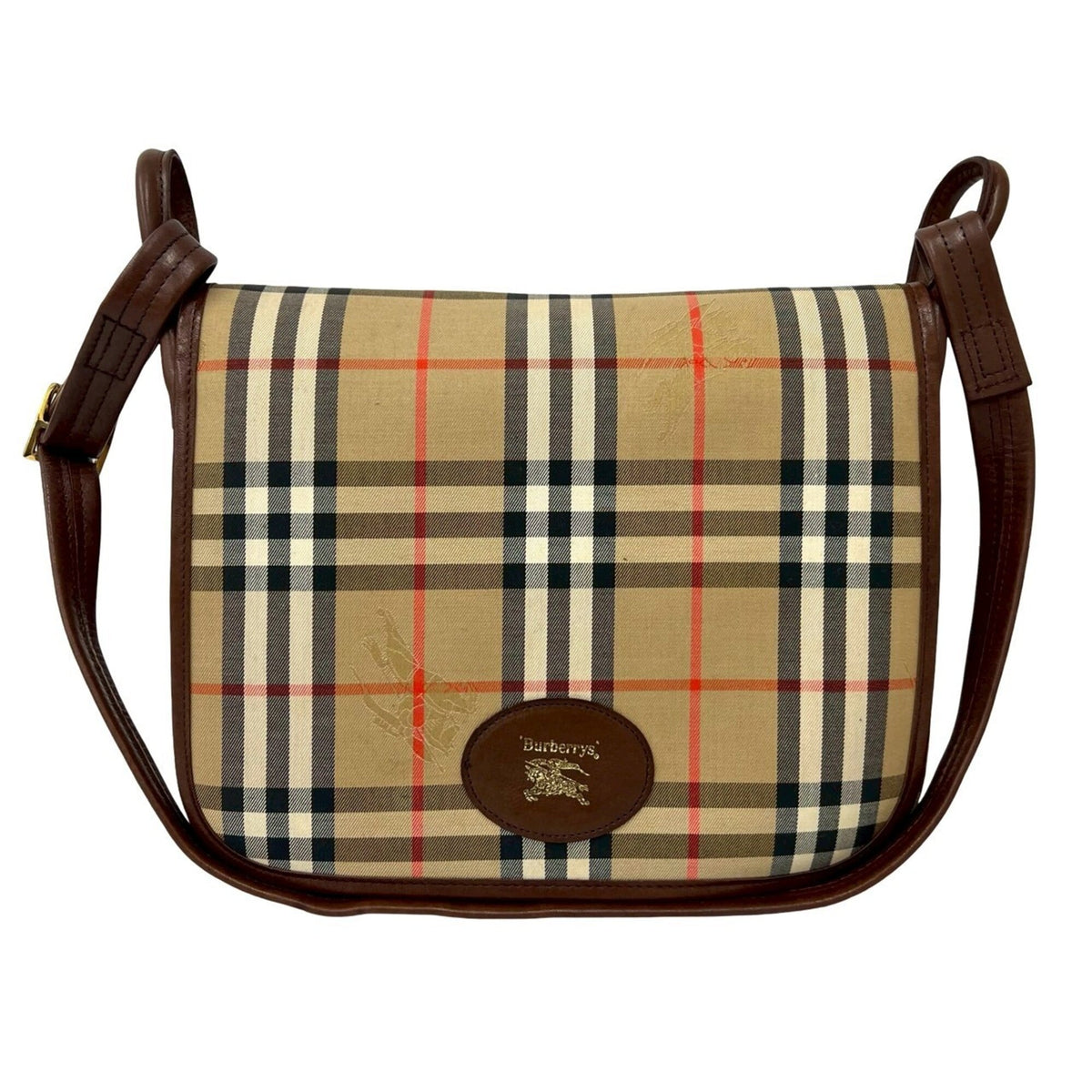 Burberry Beige Brown Canvas Leather Shoulder Bag (Pre-Owned)