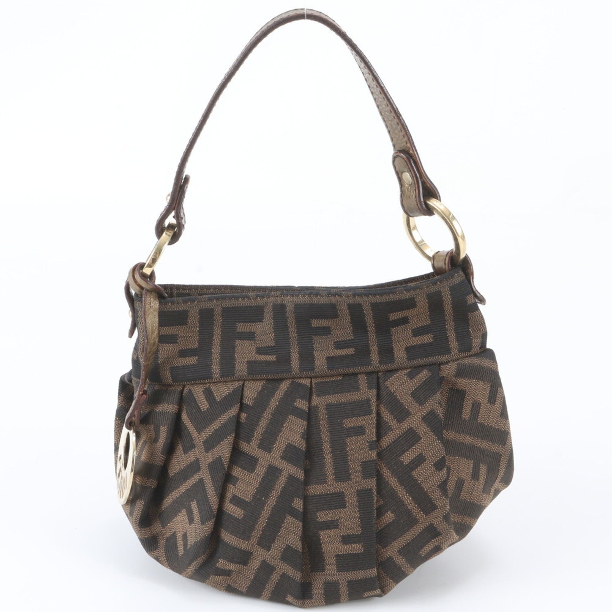 Fendi Brown Leather Canvas Handbag (Pre-Owned)