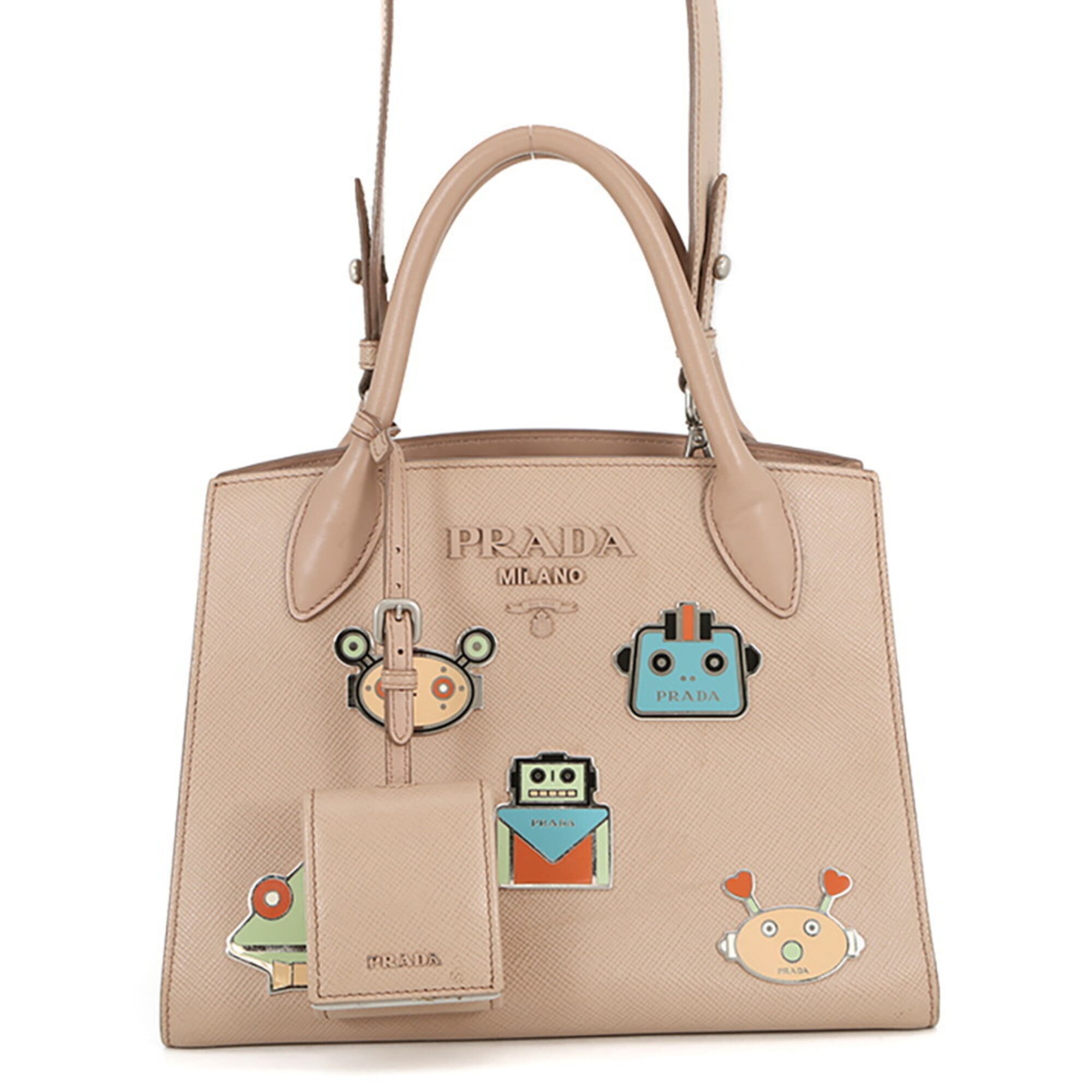 Prada Pink Beige Leather Handbag Pouch Shoulder Bag (Pre-Owned)