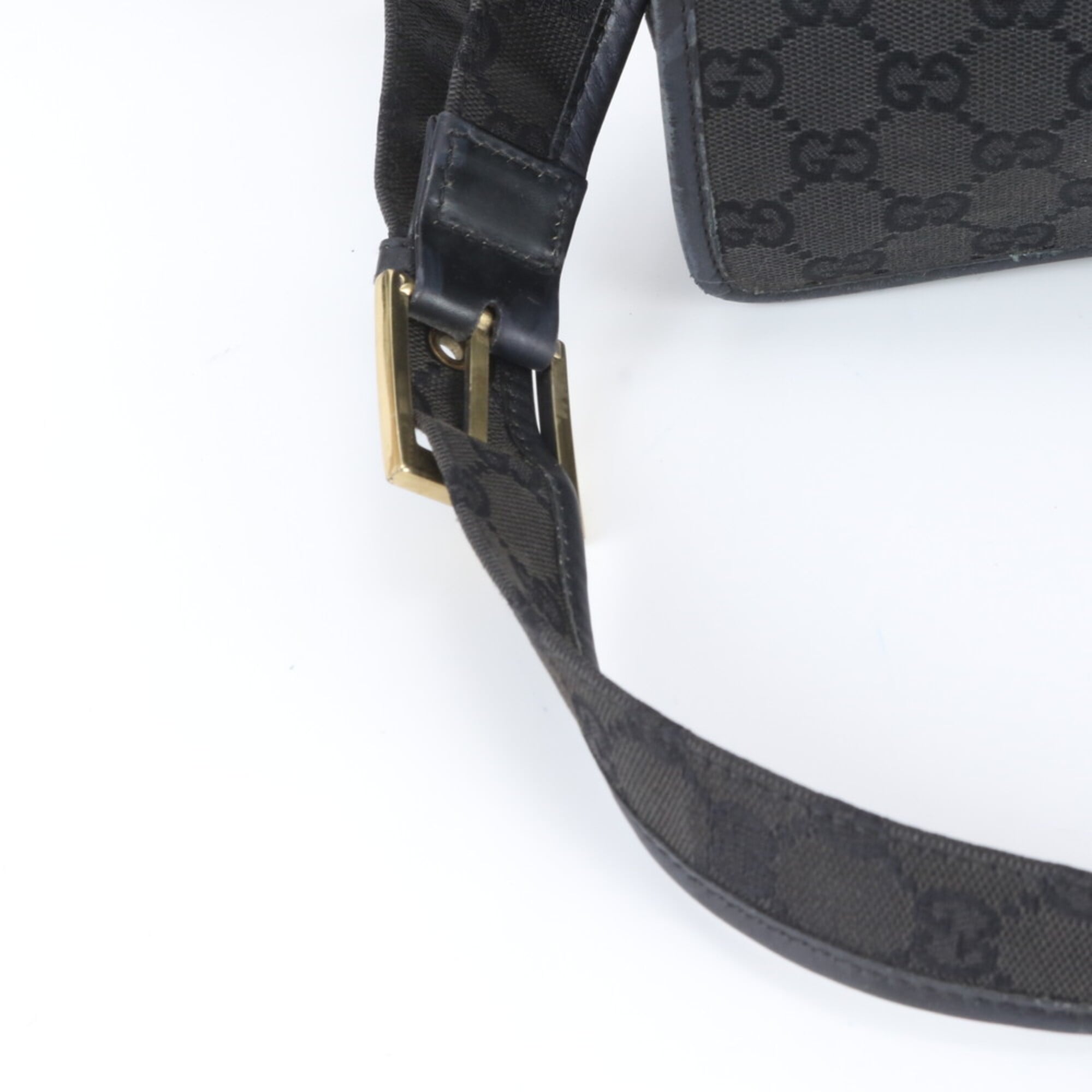 Gucci Gg Canvas Black Leather Canvas Shoulder Bag Tote Bag (Pre-Owned)