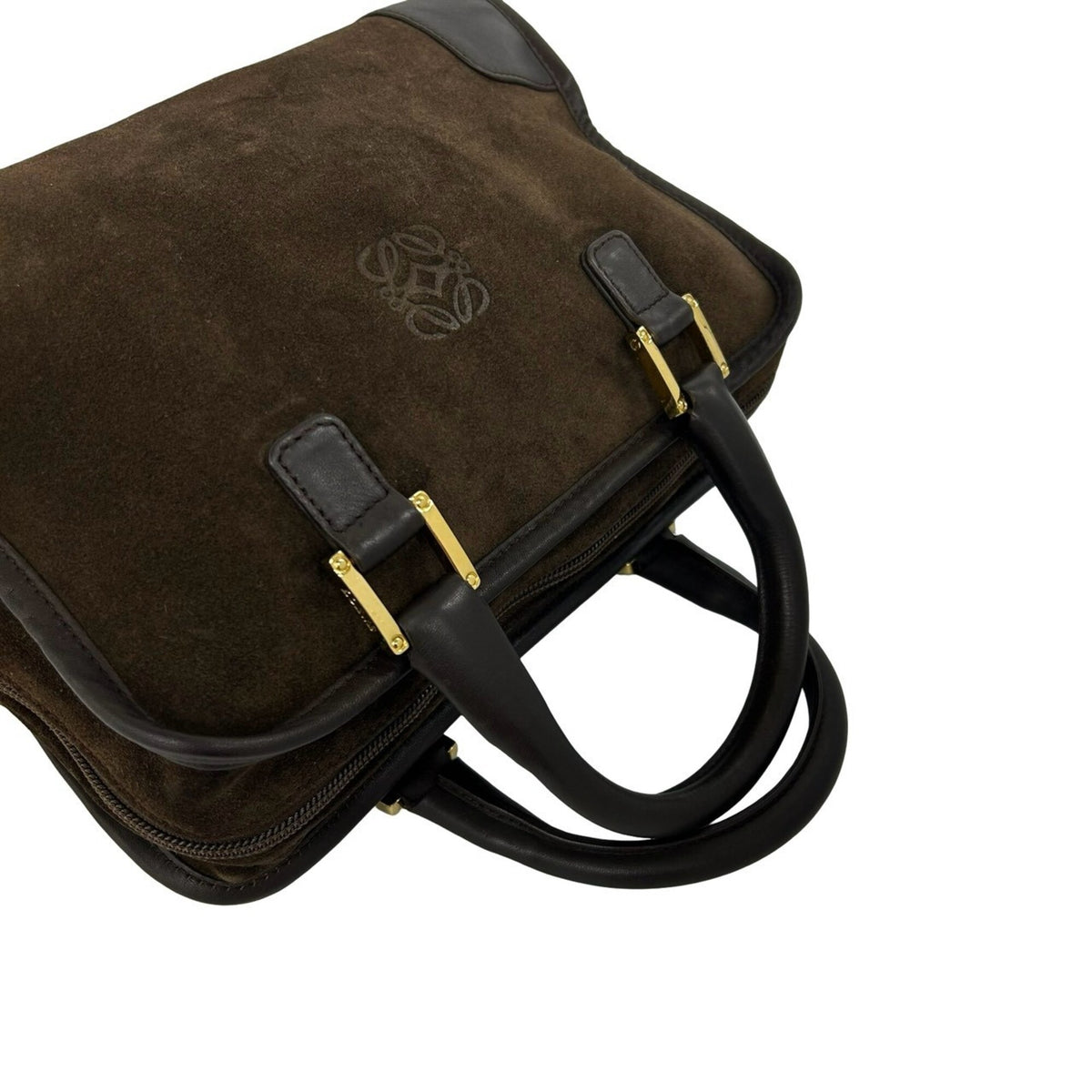 Loewe Brown Suede Leather Boston Bag Handbag (Pre-Owned)