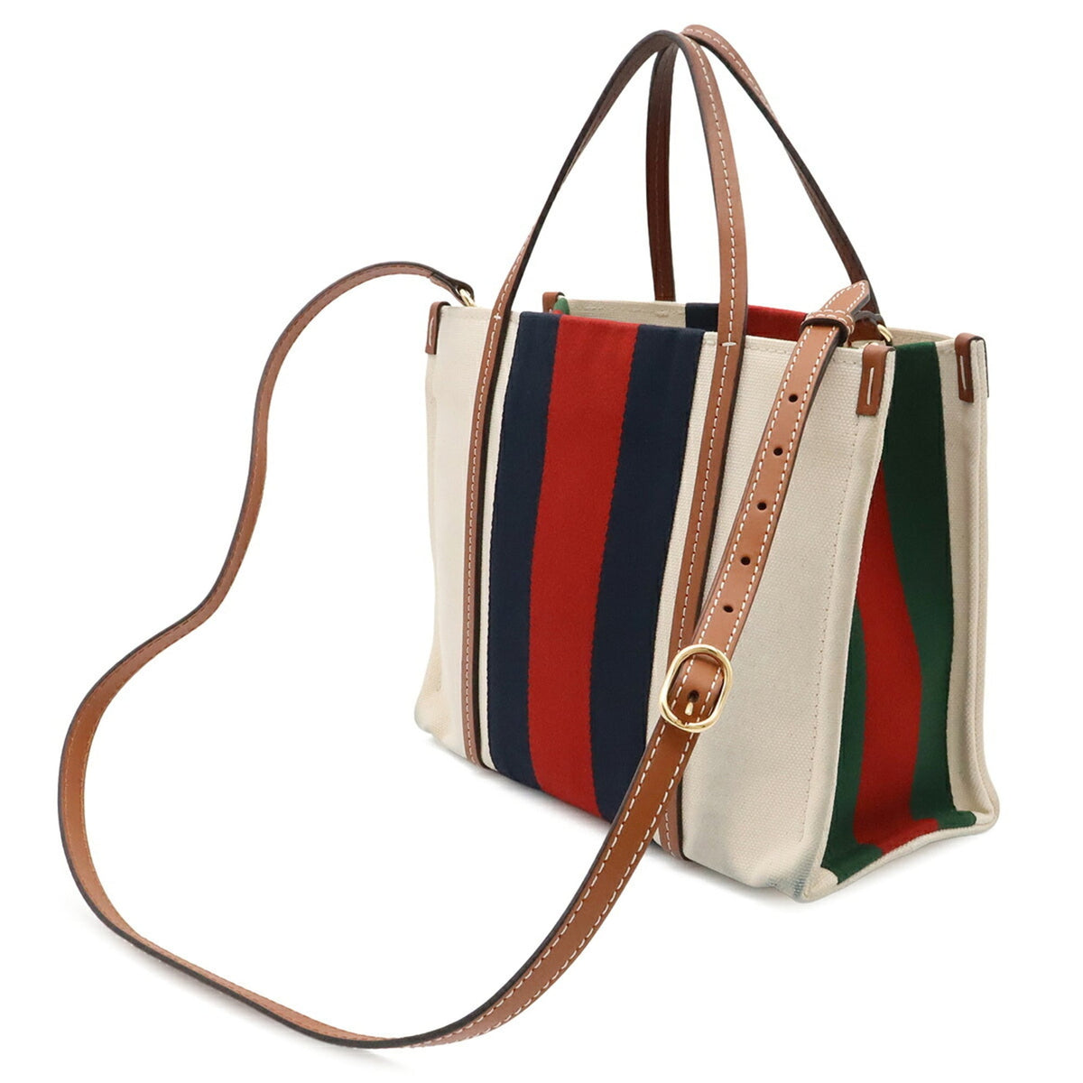 Gucci Brown Green Navy Red Color Canvas Shoulder Bag Tote Bag (Pre-Owned)