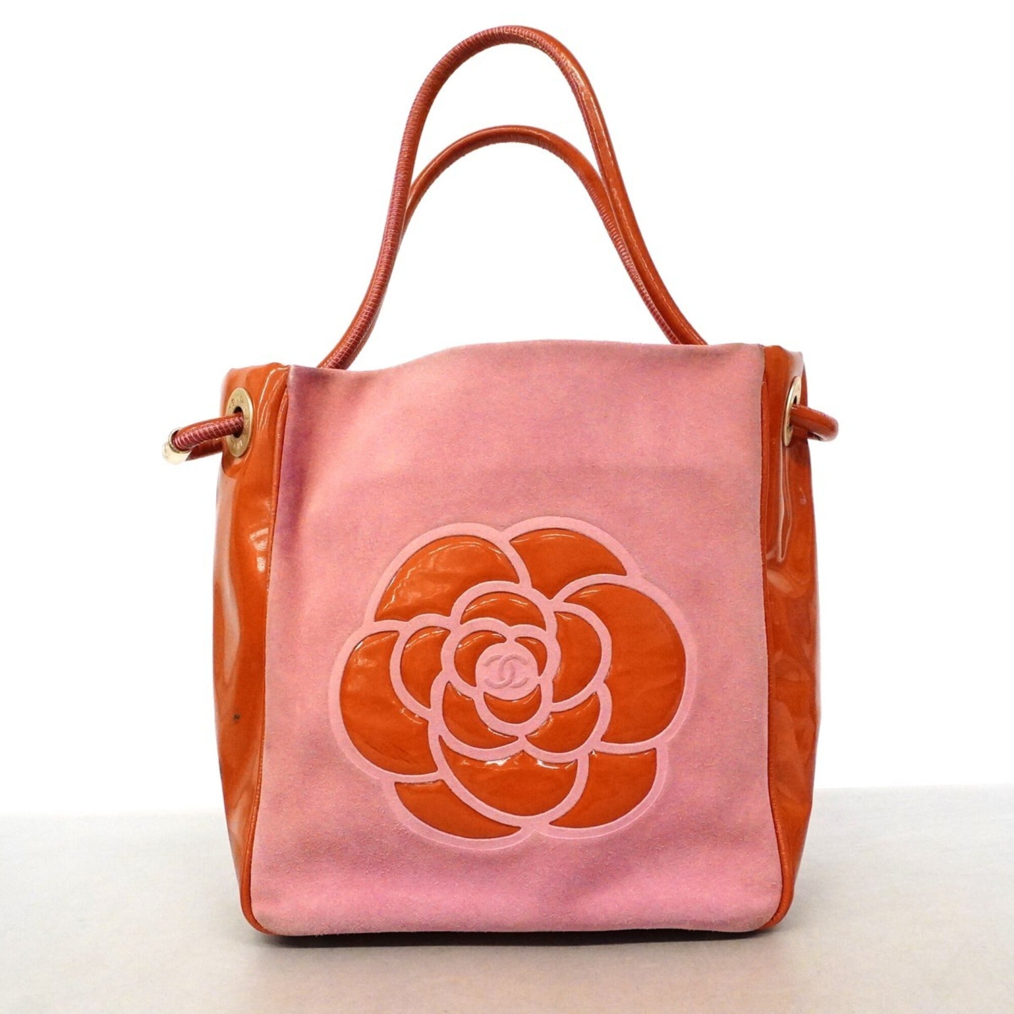 Chanel Orange Pink Suede Patent Leather Tote Bag (Pre-Owned)