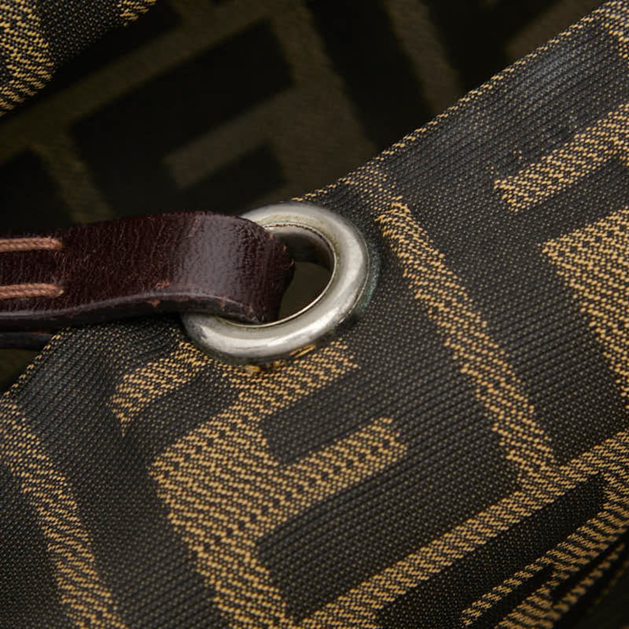 Fendi Brown Khaki Canvas Leather Handbag Tote Bag (Pre-Owned)