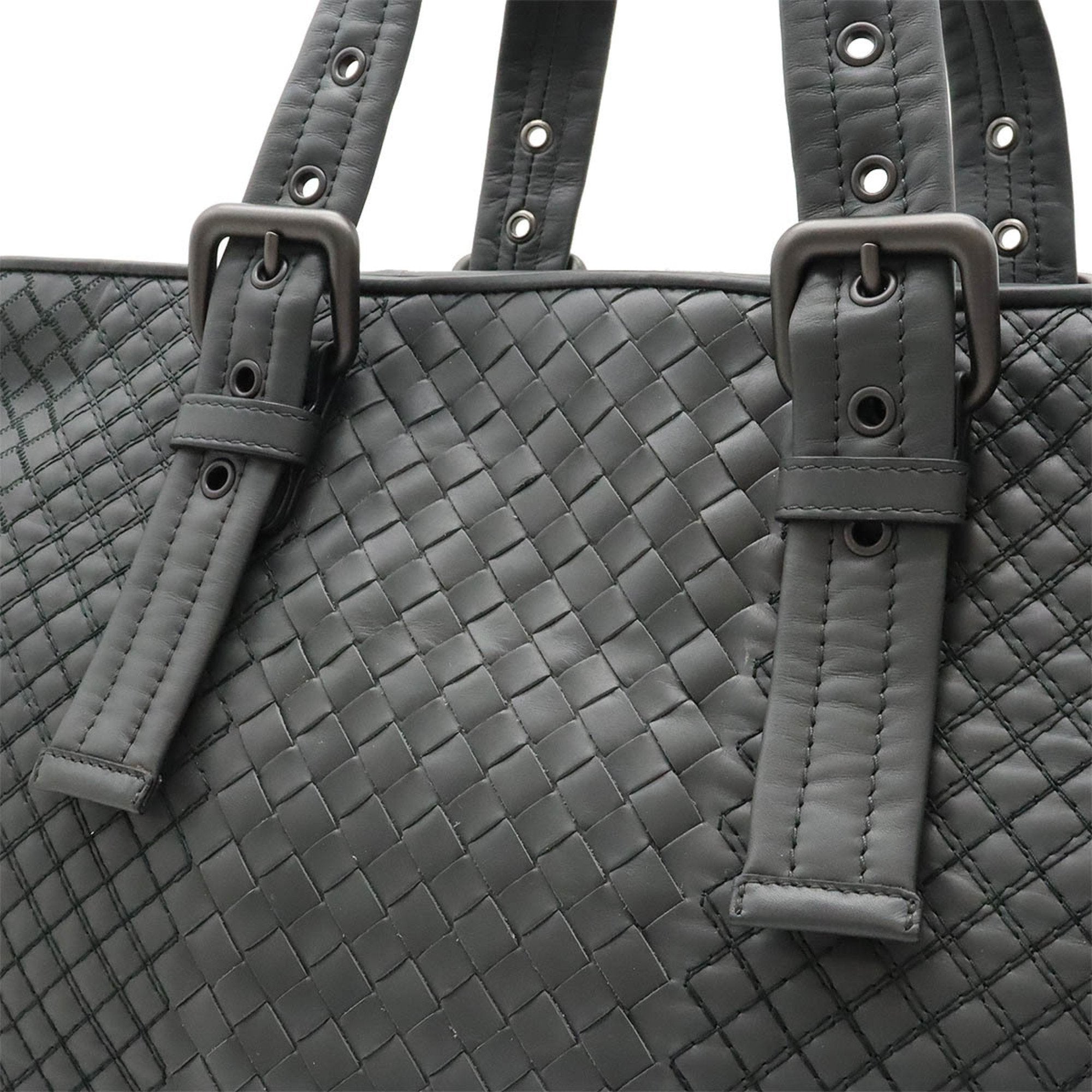 Bottega Veneta Intreccio Gray Leather Tote Bag (Pre-Owned)