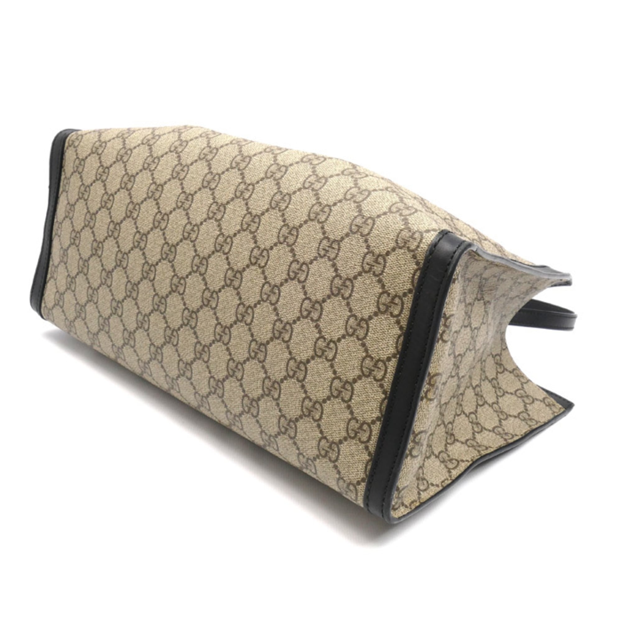 Gucci Beige Black Gg Supreme Leather Shoulder Bag (Pre-Owned)