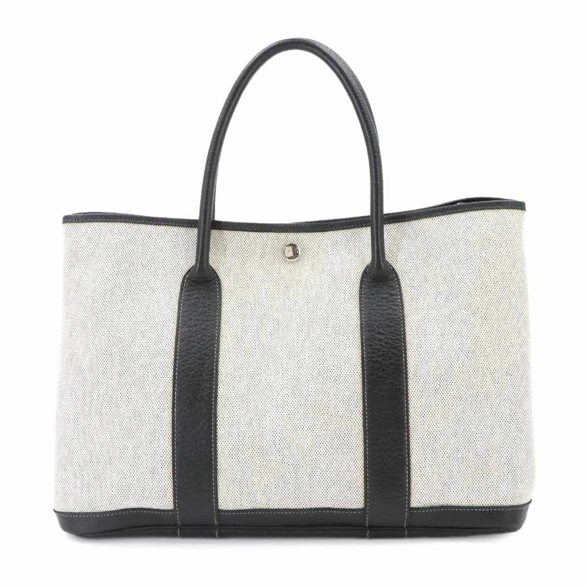 Hermes Black Gray Toile H Leather Tote Bag (Pre-Owned)
