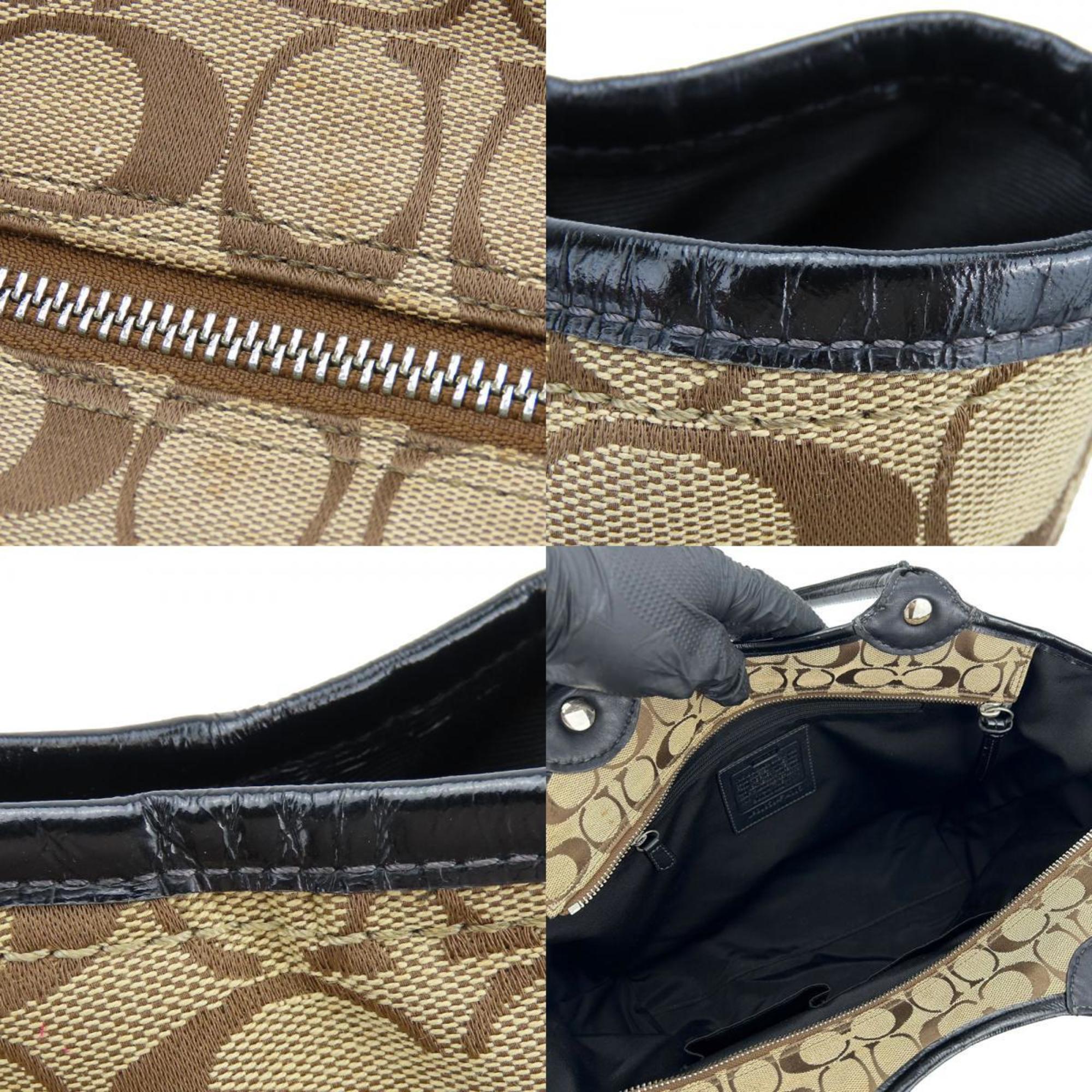 Coach Beige Black Canvas Patent Leather Tote Bag (Pre-Owned)