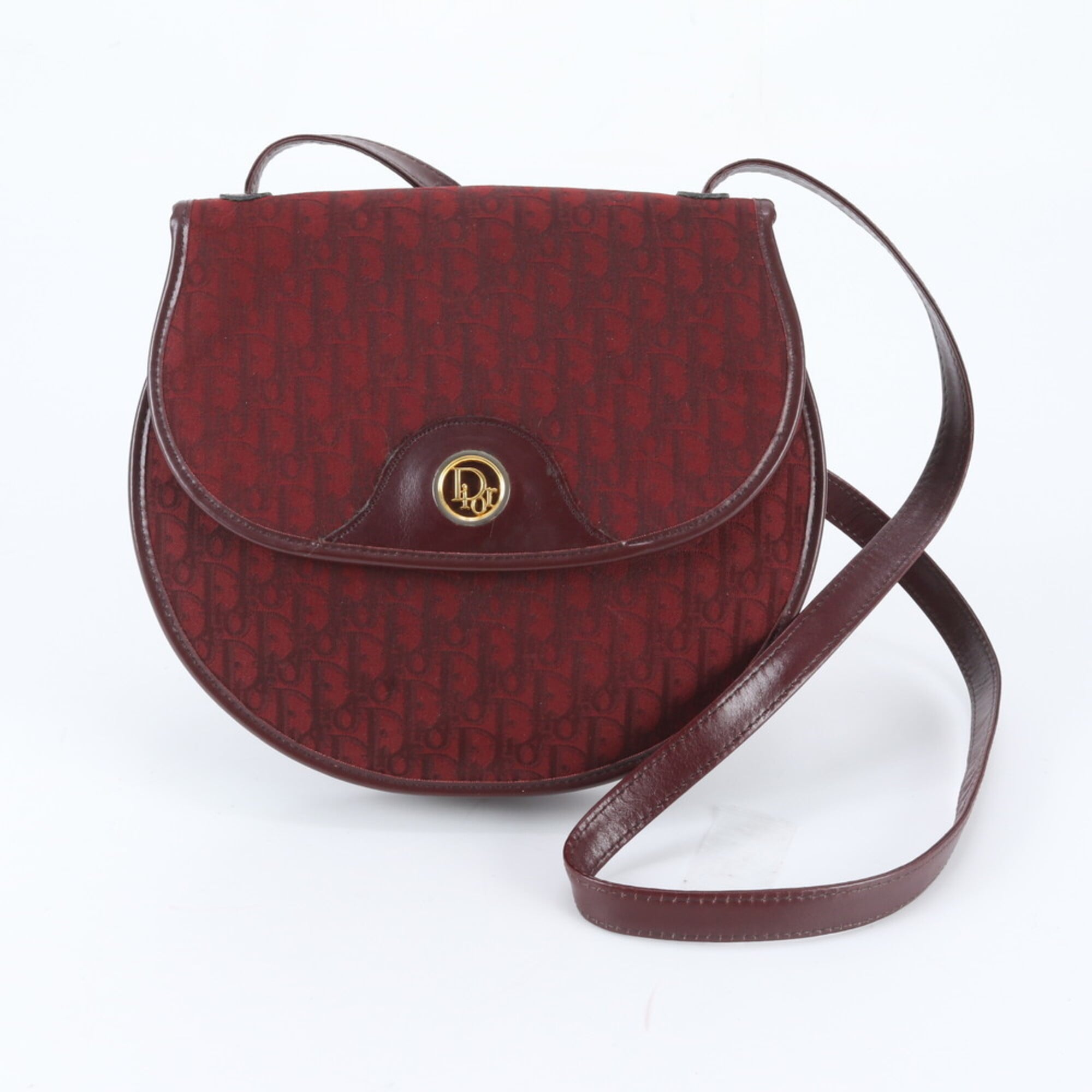 Christian Dior Red Color Wine Leather Canvas Shoulder Bag (Pre-Owned)