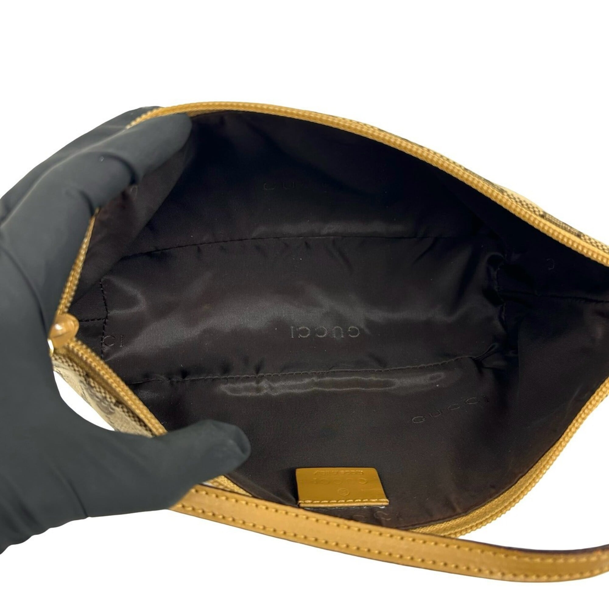 Gucci Brown Canvas Leather Handbag Pouch (Pre-Owned)