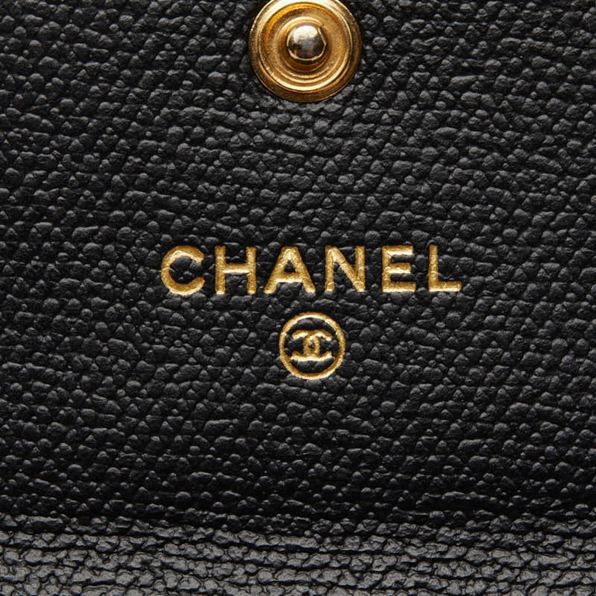 Chanel Gold Black Leather Wallet (Bi-Fold) (Pre-Owned)