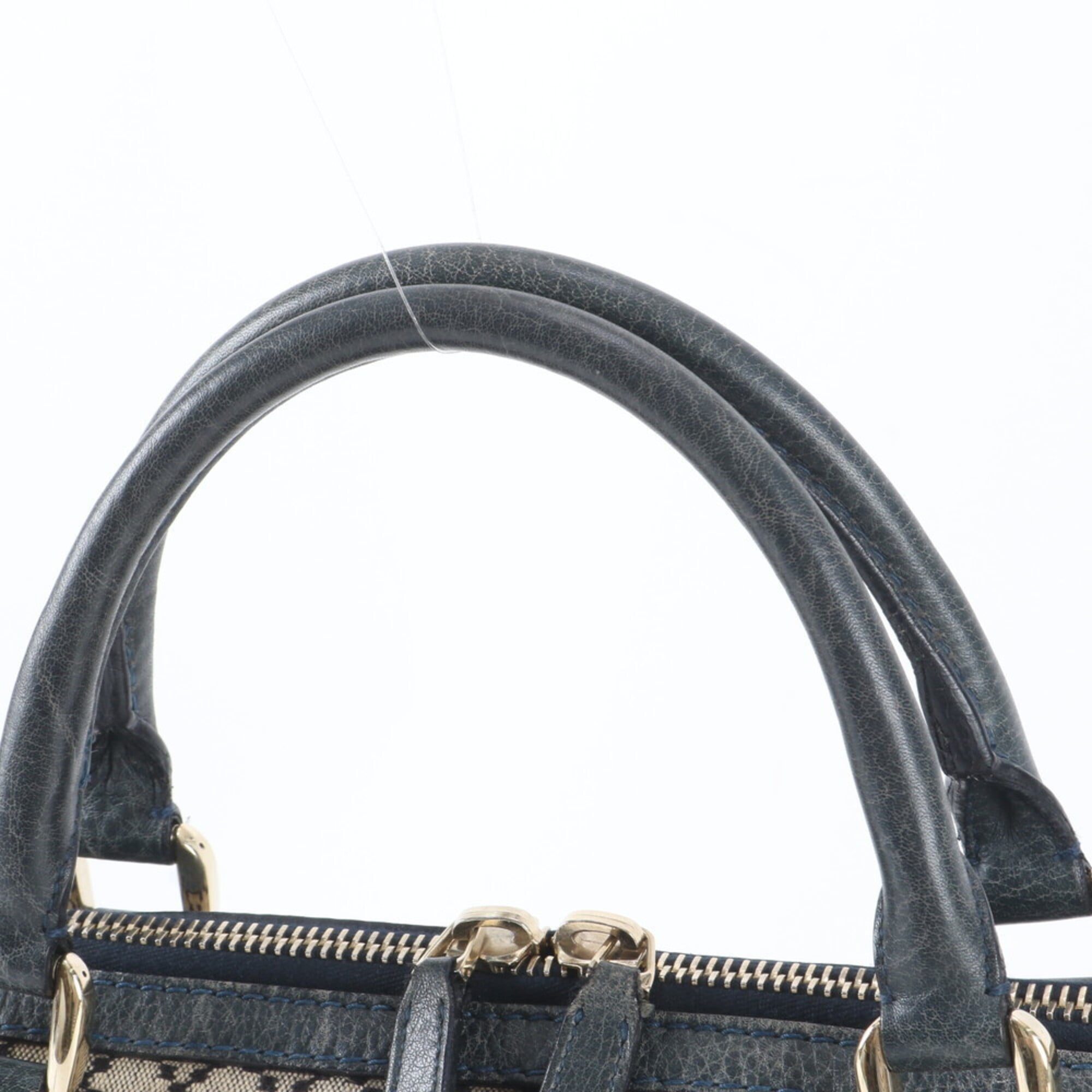 Gucci Diamante Beige Navy Leather Canvas Handbag Tote Bag (Pre-Owned)