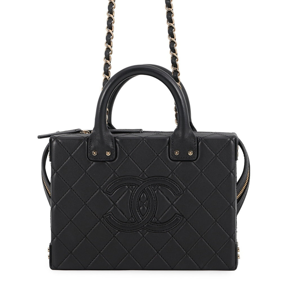 Chanel Matelasse Black Leather Handbag Shoulder Bag Vanity Bag (Pre-Owned)
