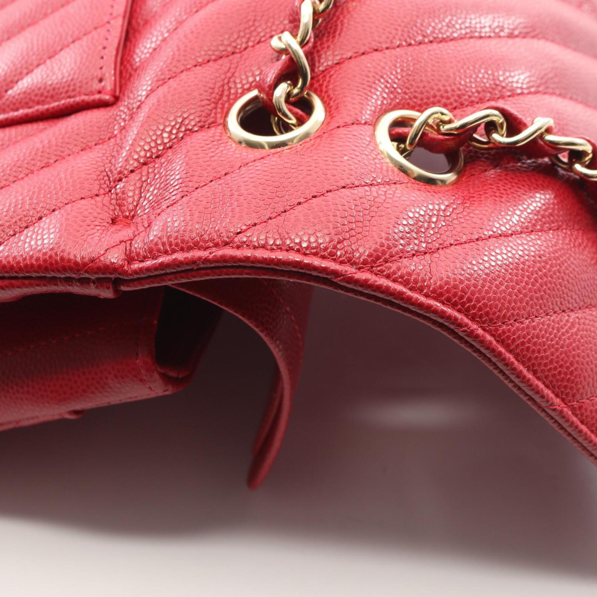Chanel Red Color Grained Calfskin Handbag Shoulder Bag (Pre-Owned)