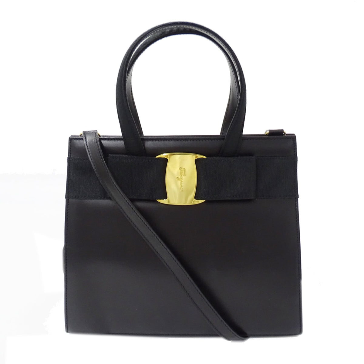 Salvatore Ferragamo Black Leather Handbag Shoulder Bag (Pre-Owned)