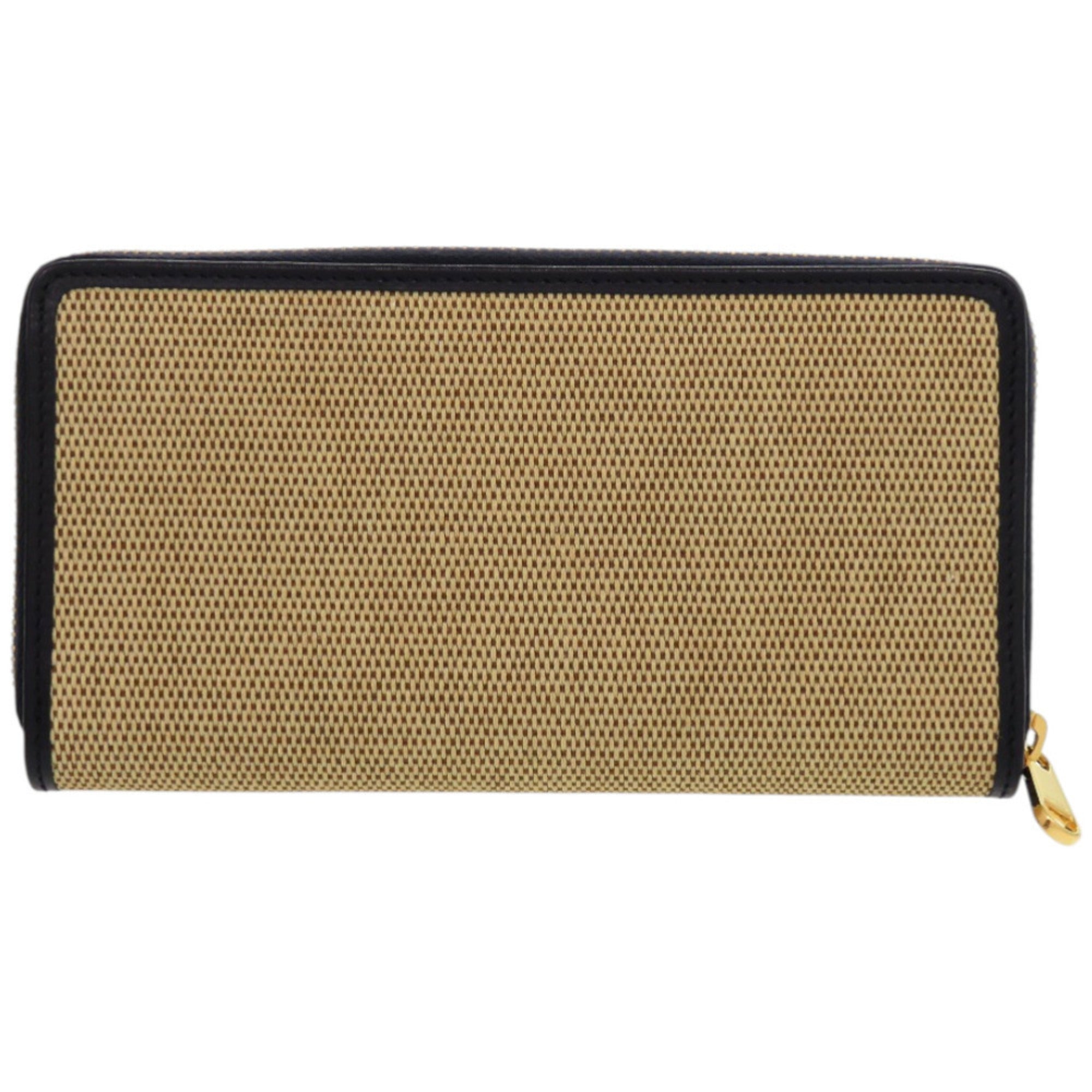 Gucci Beige Navy Canvas Leather Long Wallet (Bi-Fold) (Pre-Owned)