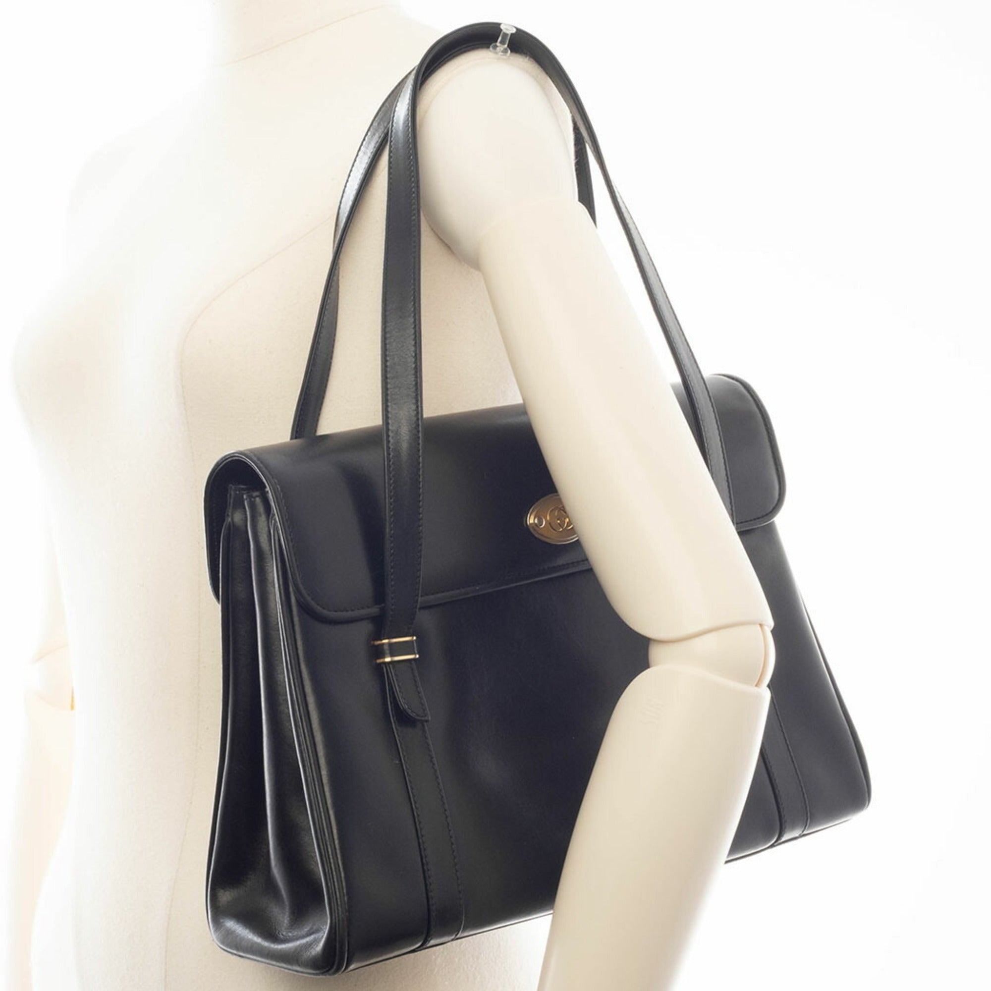 Gucci Black Leather Shoulder Bag Tote Bag (Pre-Owned)