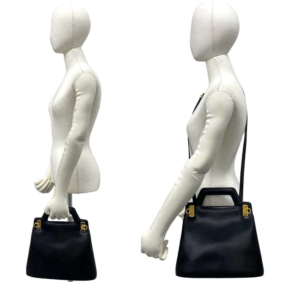 Salvatore Ferragamo Black Leather Handbag Shoulder Bag (Pre-Owned)