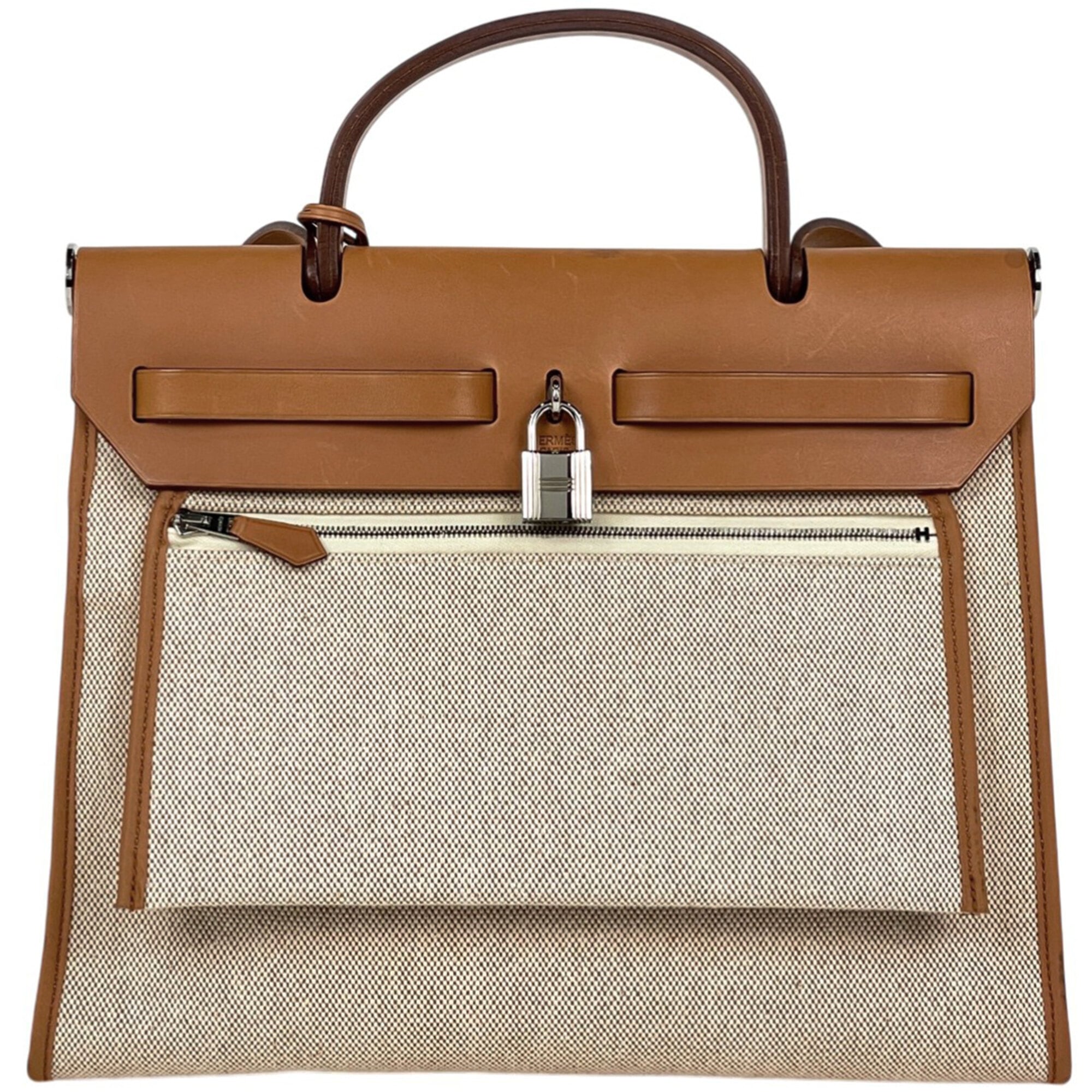 Hermes Brown Natural Toile H Leather Handbag Pouch Shoulder Bag (Pre-Owned)