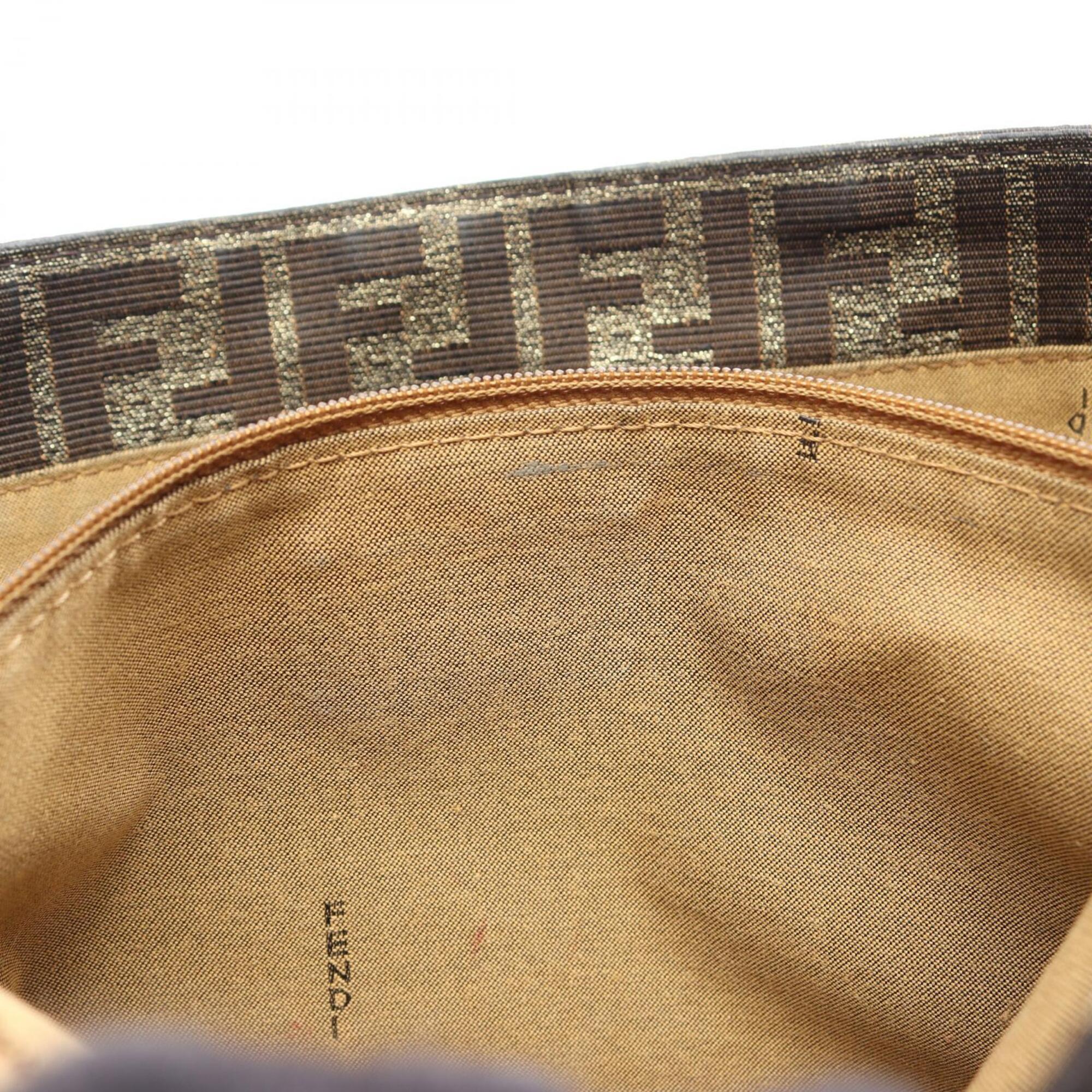 Fendi Brown Khaki Leather Nylon Canvas Handbag Shoulder Bag (Pre-Owned)