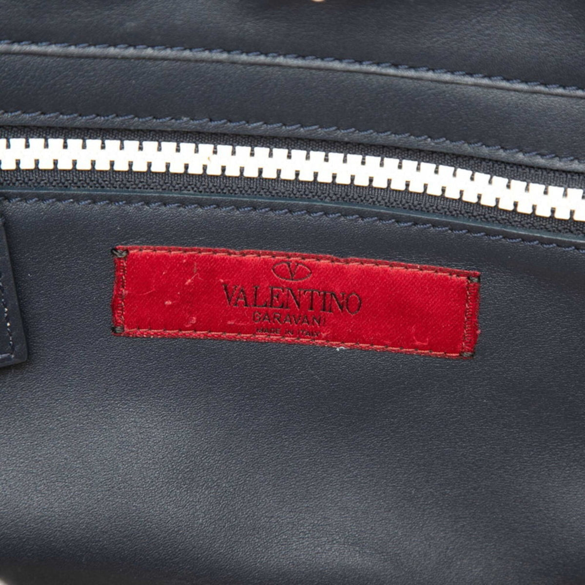 Valentino Navy White Leather Handbag Shoulder Bag (Pre-Owned)