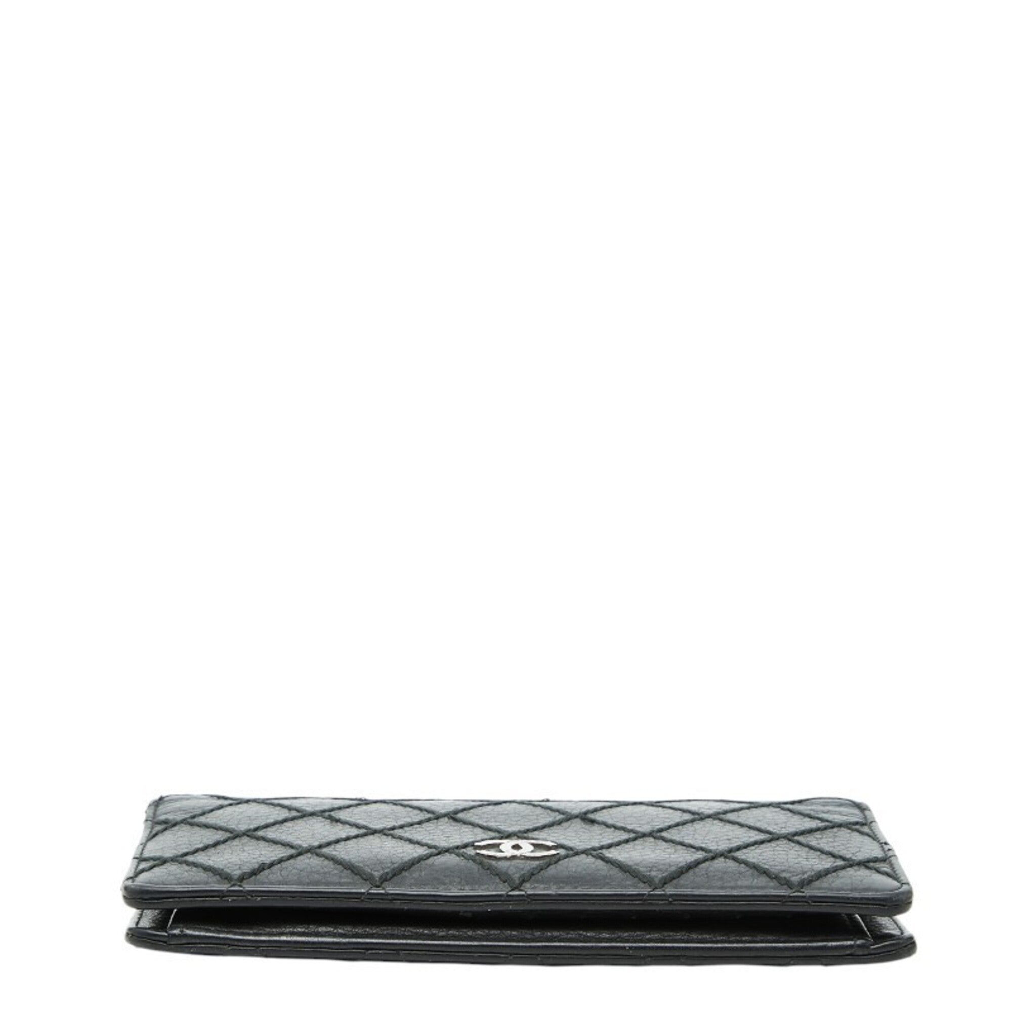 Chanel Black Leather Long Wallet (Bi-Fold) (Pre-Owned)