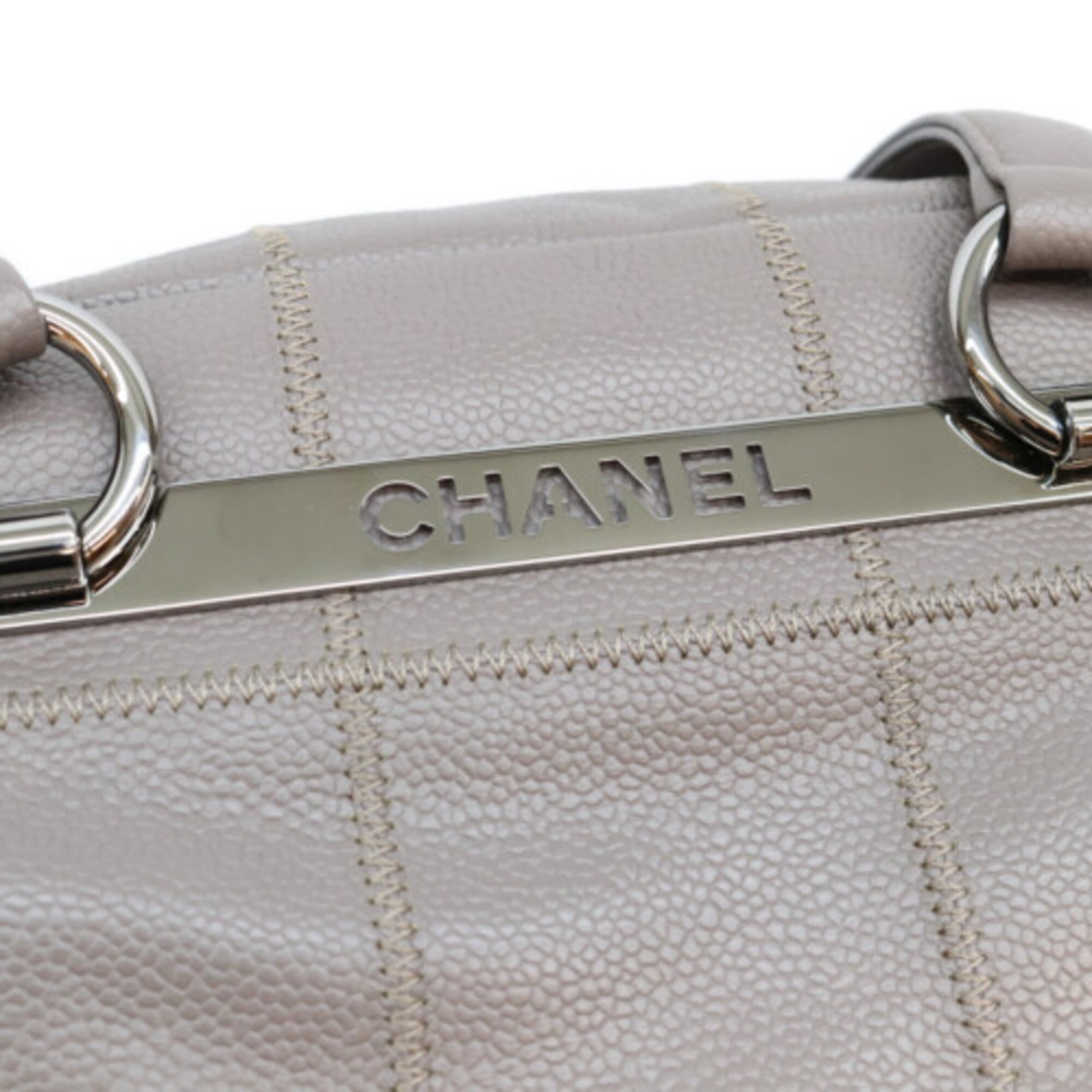 Chanel Gray Grained Calfskin Boston Bag (Pre-Owned)