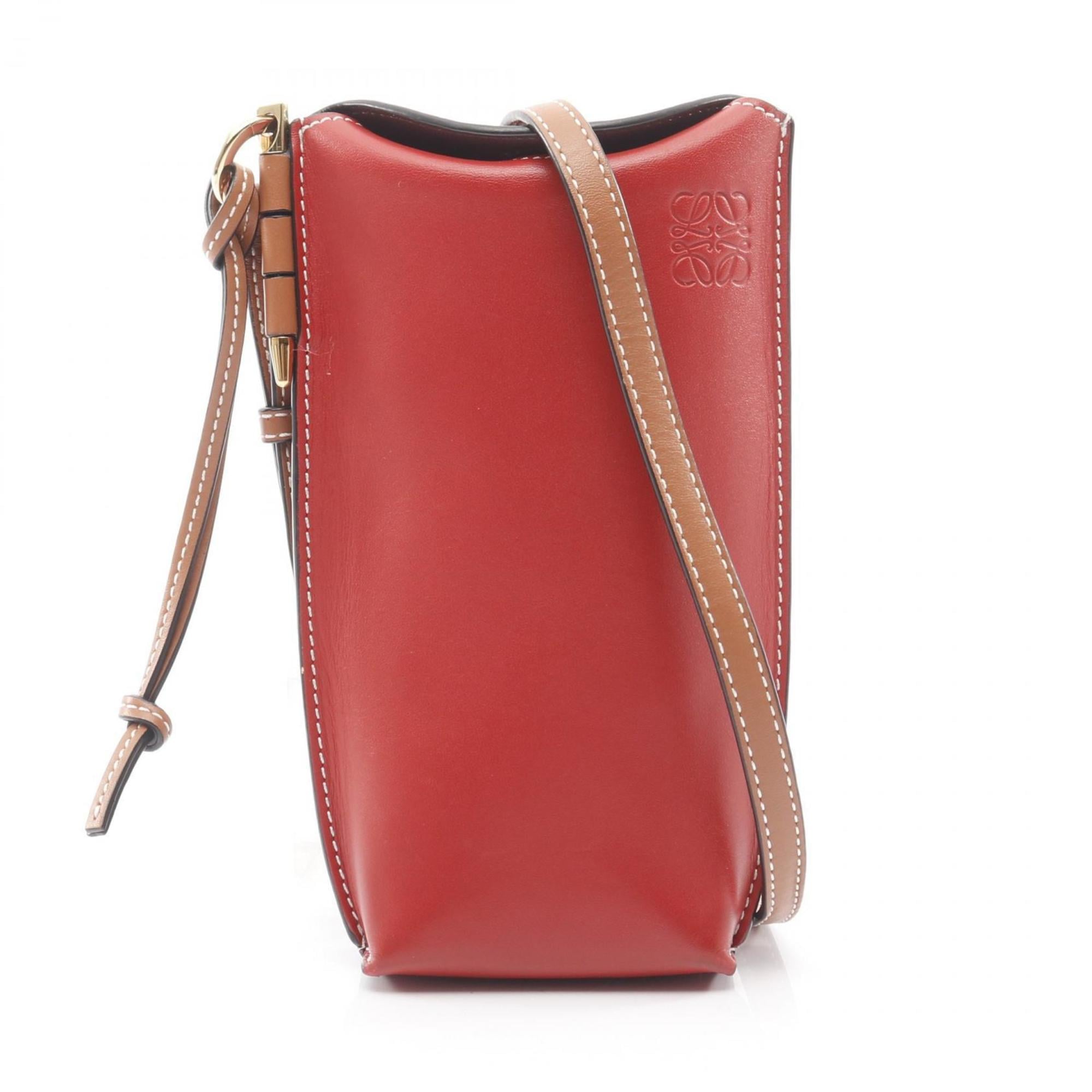Loewe Brown Red Color Leather Shoulder Bag (Pre-Owned)