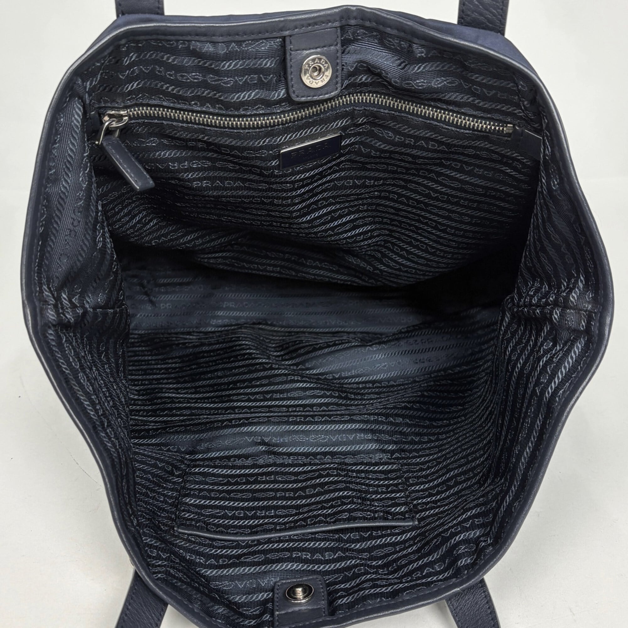 Prada Navy Nylon Leather Tote Bag (Pre-Owned)