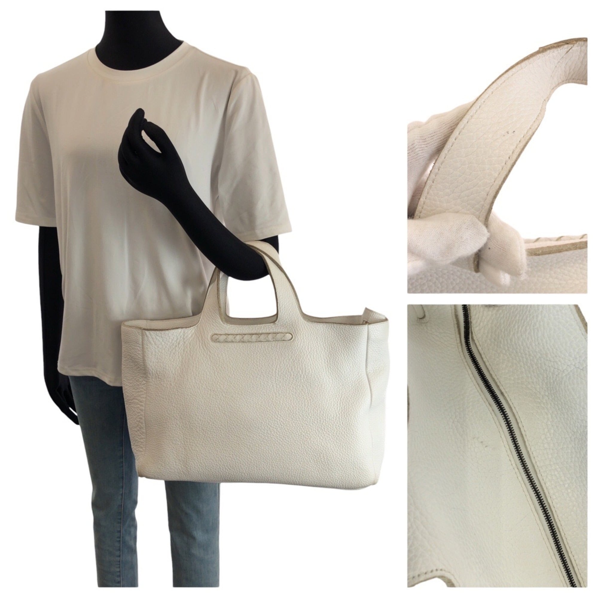 Bottega Veneta White Intrecciato Handbag Tote Bag (Pre-Owned)