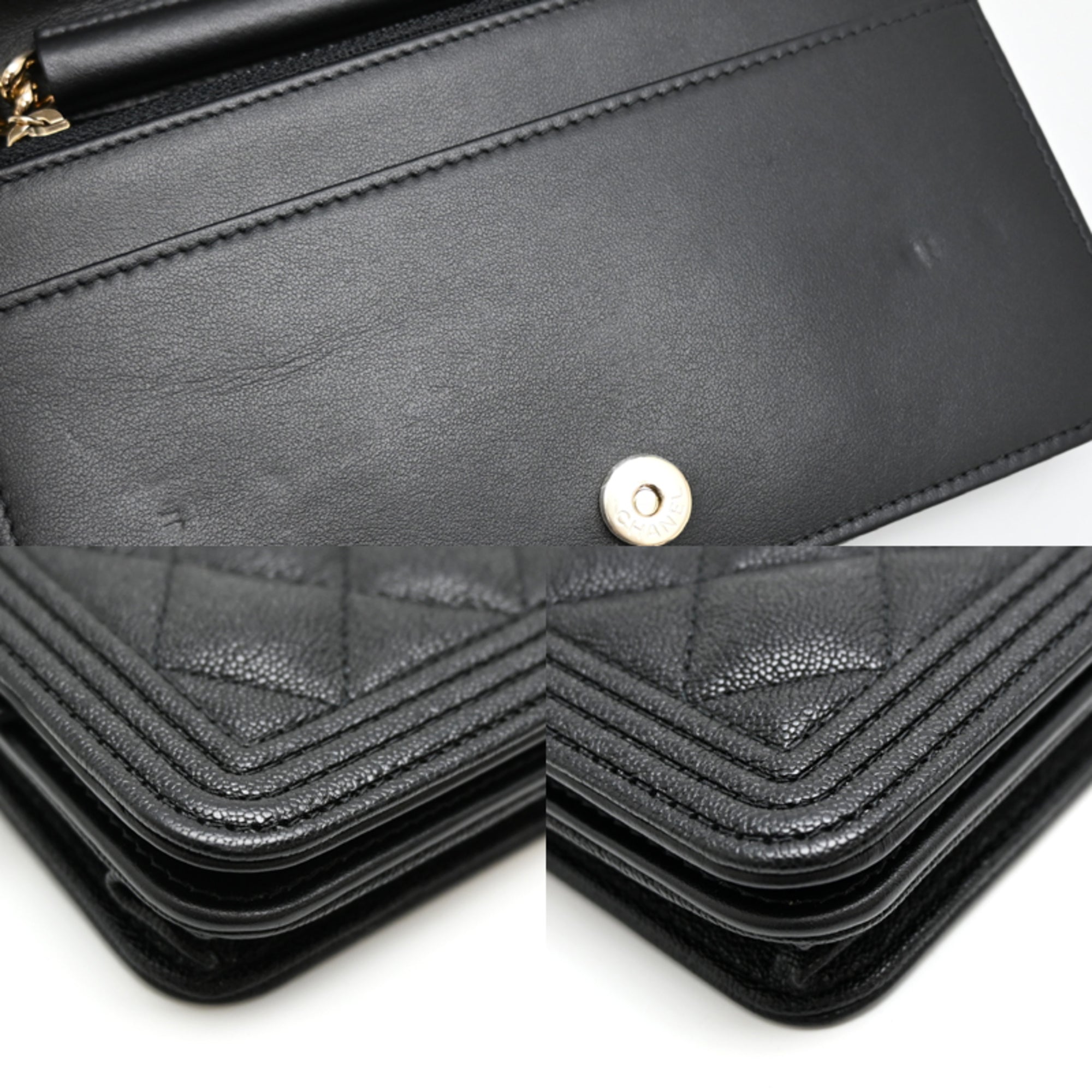 Chanel Black Grained Calfskin Chain/Shoulder Wallet (Pre-Owned)
