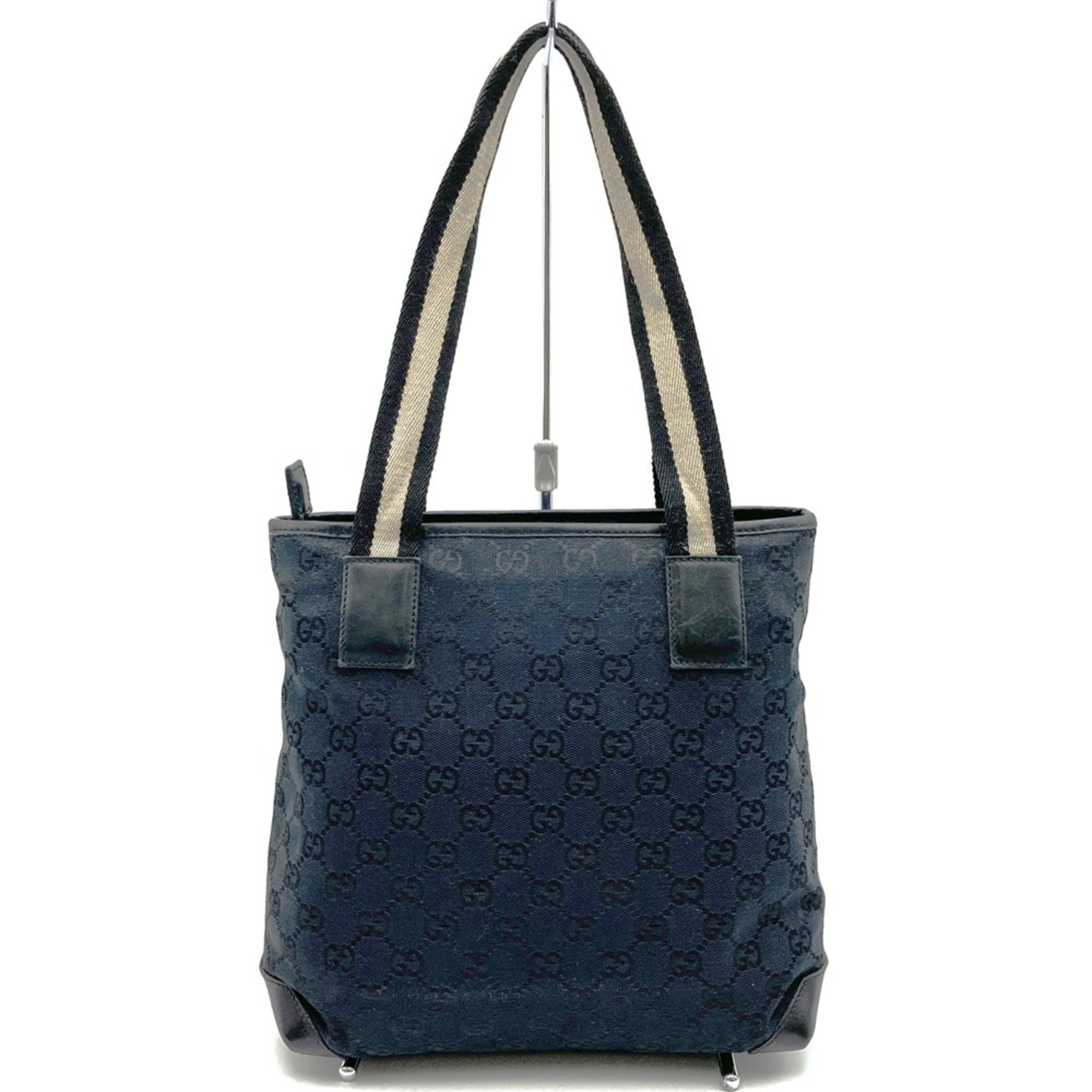 Gucci Black Gg Canvas Leather Handbag Tote Bag (Pre-Owned)