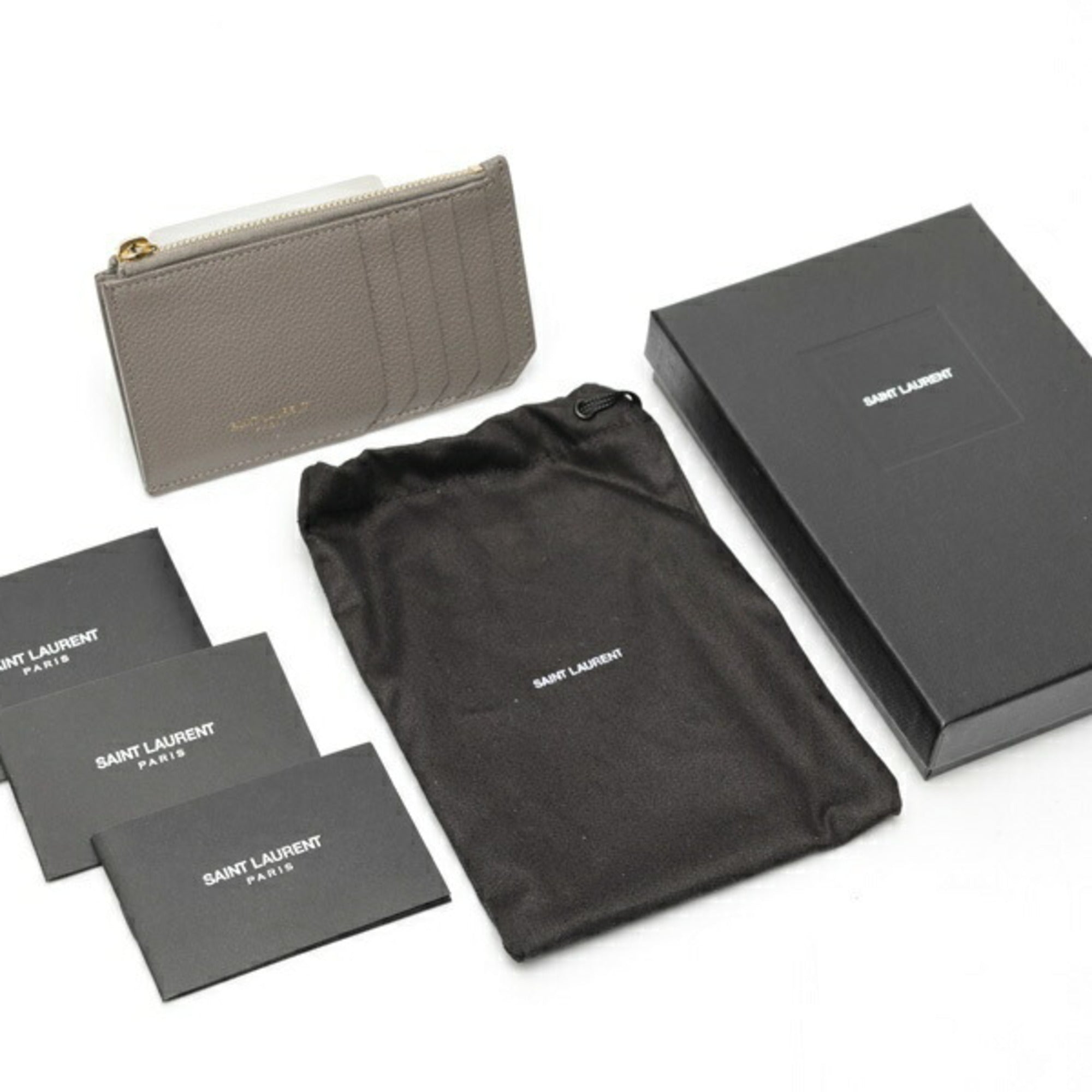 Saint Laurent Gray Leather Coin Purse/Coin Case (Pre-Owned)
