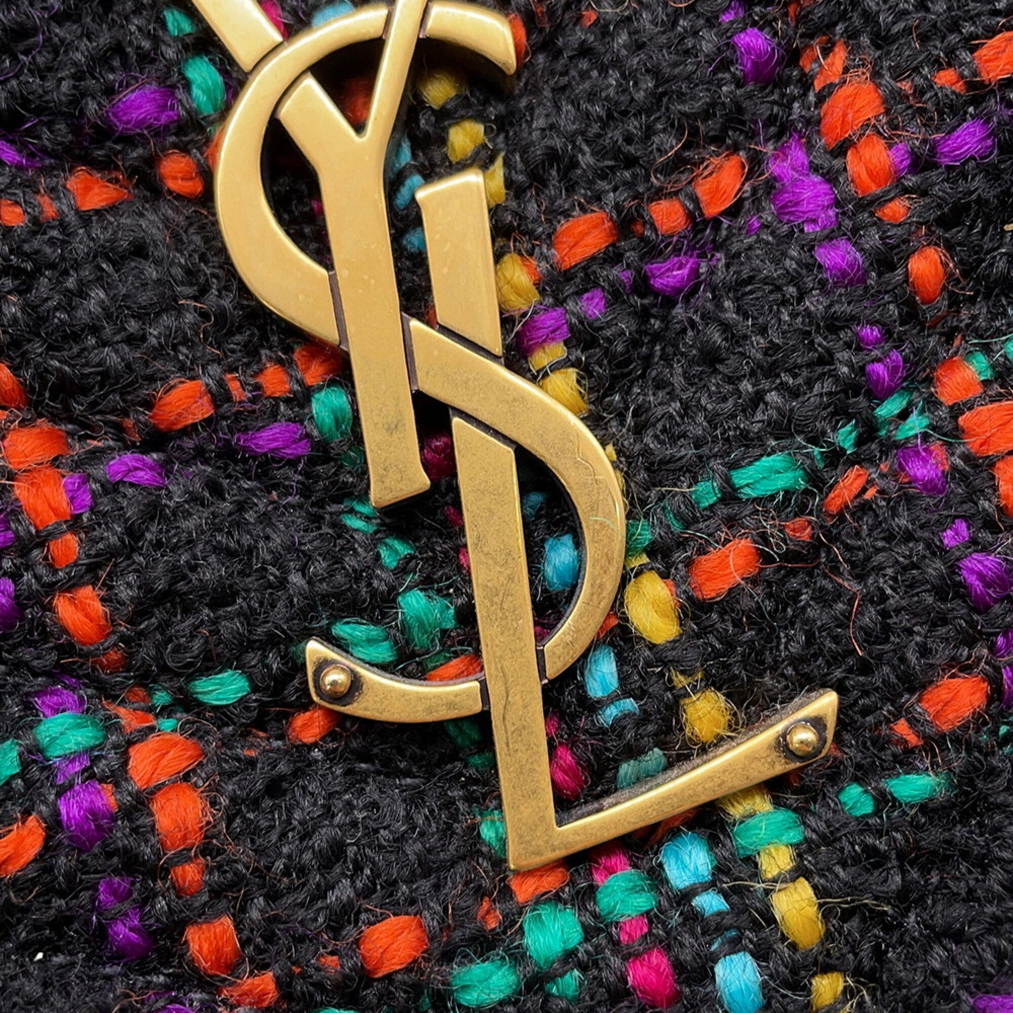 Yves Saint Laurent Black Multi-Color Tweed Handbag Shoulder Bag (Pre-Owned)